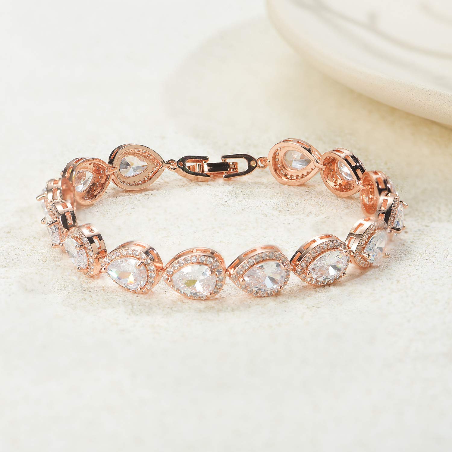 SWEETV Teardrop Wedding Bracelet for Women - Crystal Rhinestone Cubic Zirconia Tennis Bracelet - Elegant Bridal Jewelry for Wedding, Prom, Anniversary & Special Occasions