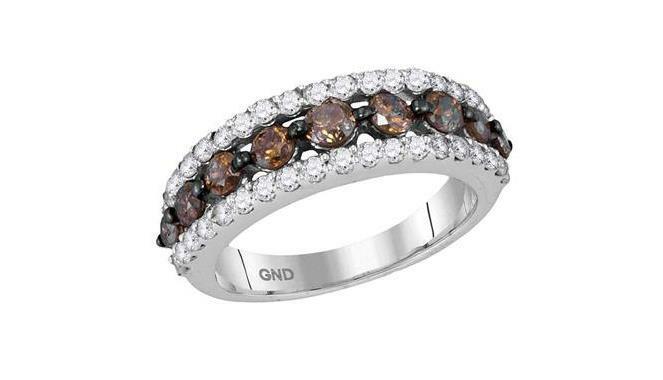 10K White Gold Women's Brown Diamond Band Ring - 2.00 CTTW, Elegant Stackable Ring for Everyday Wear, Anniversary & Wedding Jewelry Gift