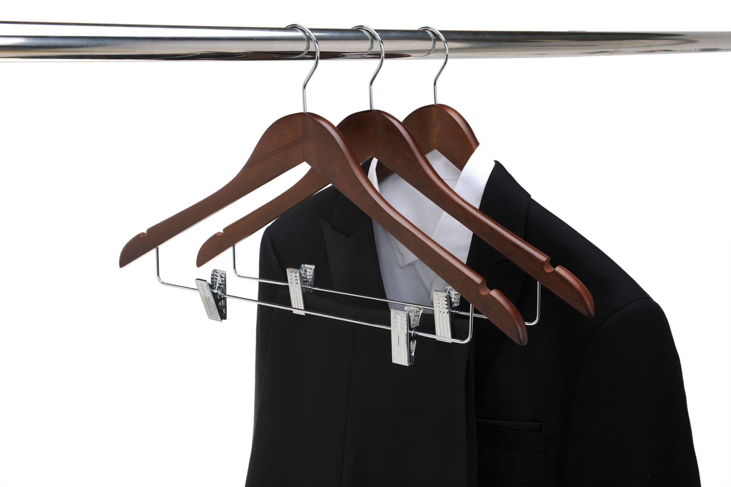 Premium 80-Pack Wooden Skirt & Pants Hangers with Adjustable Chrome Metal Clips - Swivel Hook for Coats, Jackets, Blouses & Suits (Walnut Finish) - Space-Saving Closet Organization for Home & Retail Stores