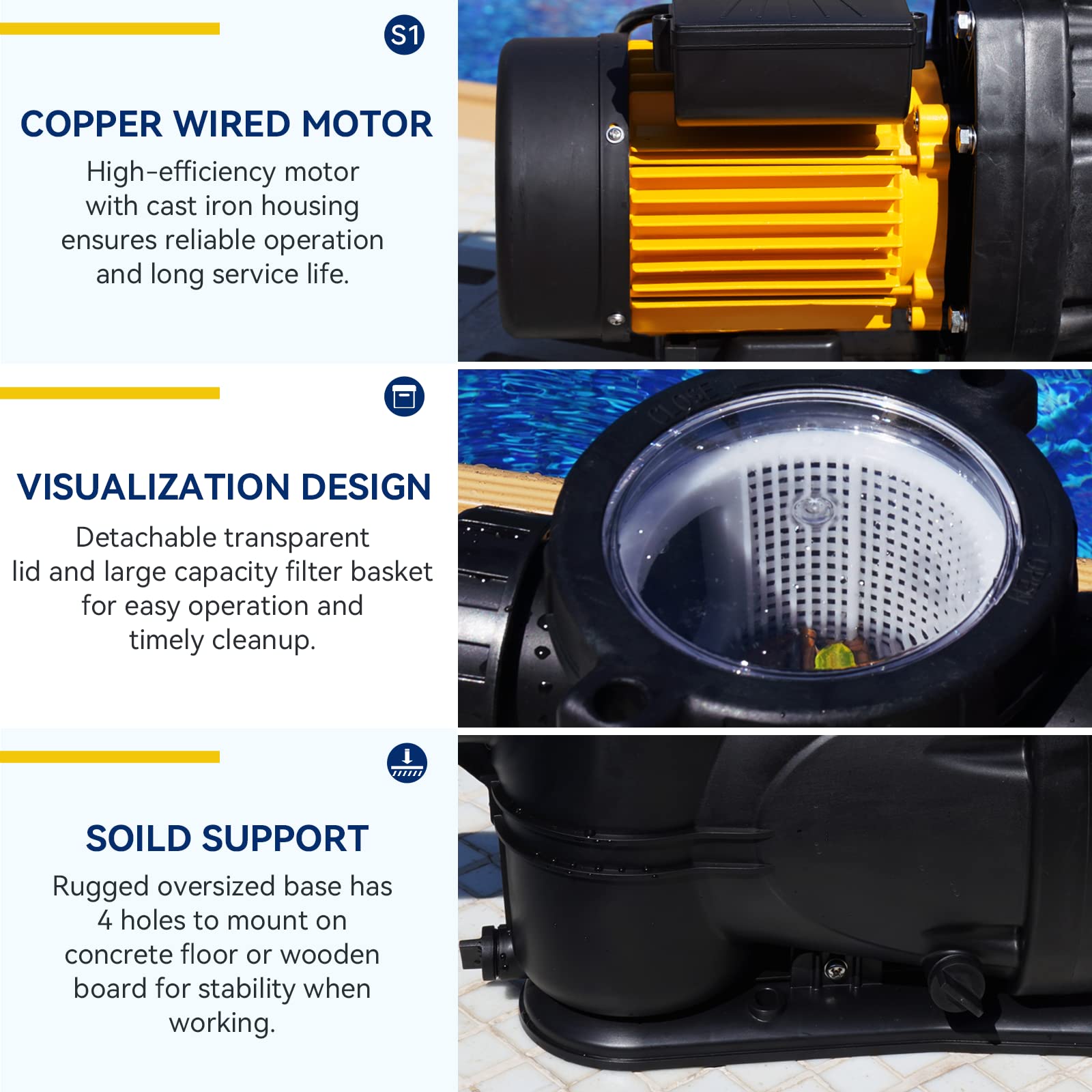 Acquaer 2 HP High Flow Pool Pump - 7860 GPH 115V Energy Efficient Swimming Pool Pump for Above Ground & Inground Pools | Self Priming with Strainer Basket | Perfect for Backyard, Residential & Commercial Pool Maintenance