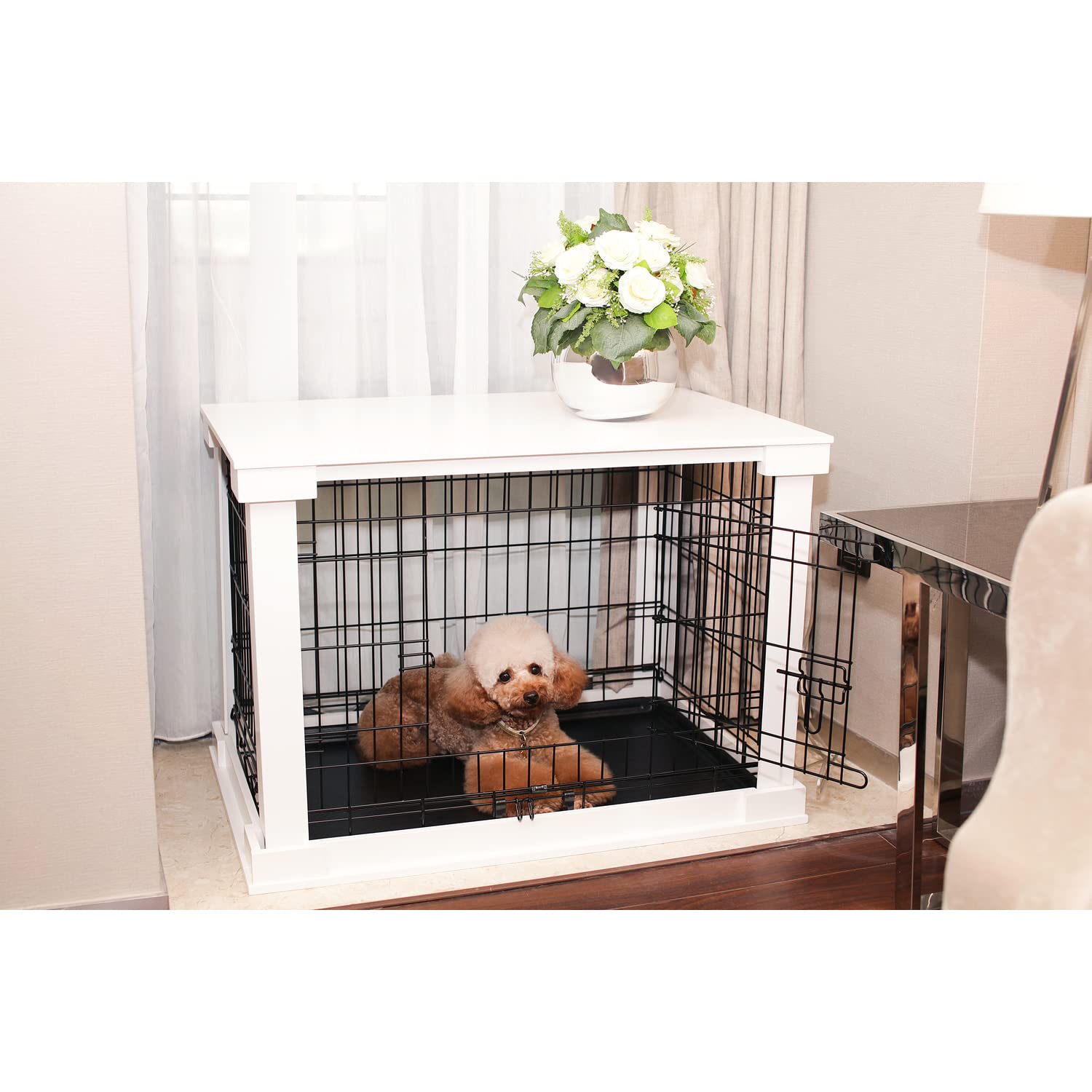Zoovilla White Dog Cage with Crate Cover - Small Dog Kennel for Small Breeds | Indoor & Outdoor Pet Crate for Home, Travel & Training