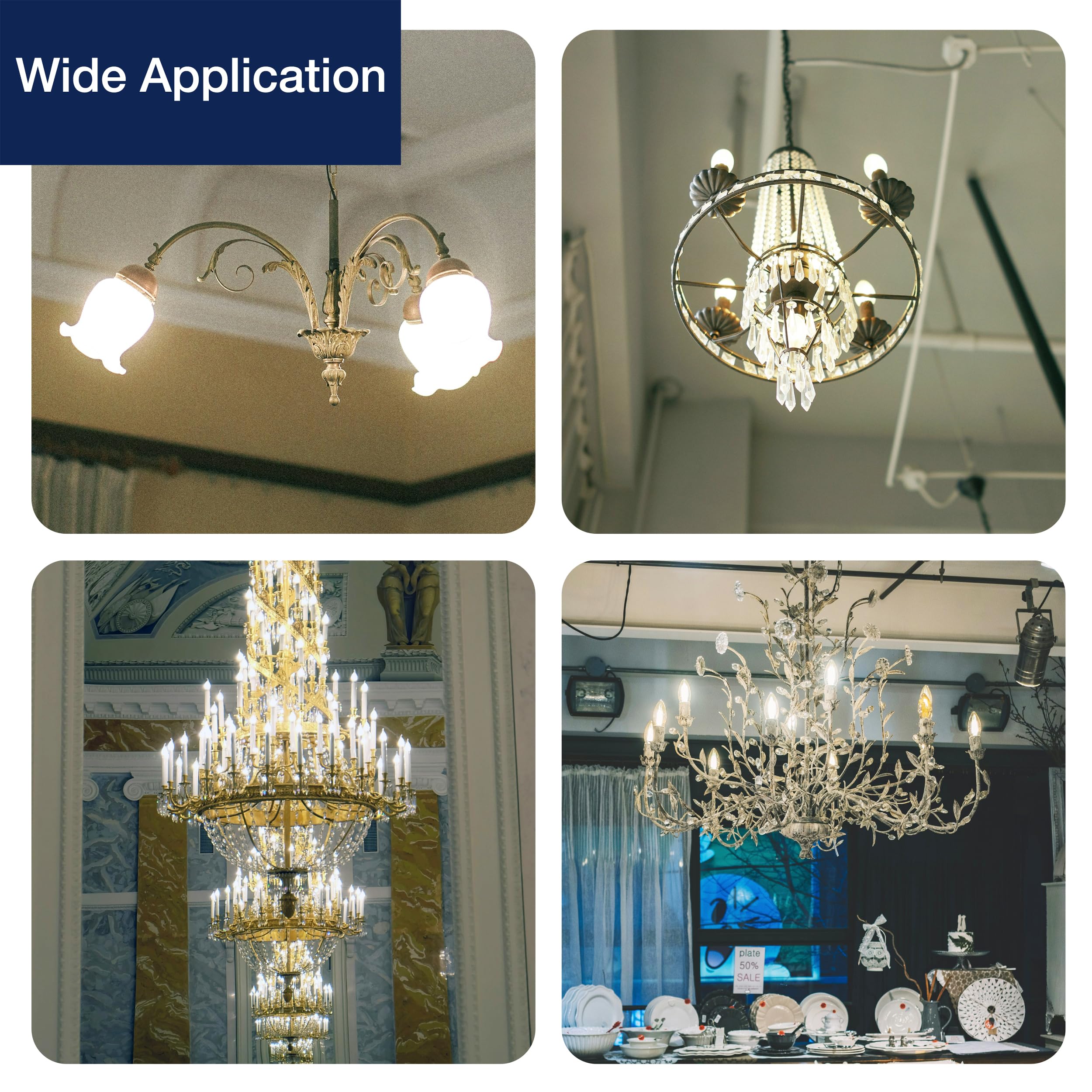 FLSNT 5000K Daylight Dimmable LED Candelabra Bulbs - 60W Equivalent, B11 E26 Base, 550LM, 12 Pack - Perfect for Chandeliers, Ceiling Fans, and Vintage Lighting Fixtures