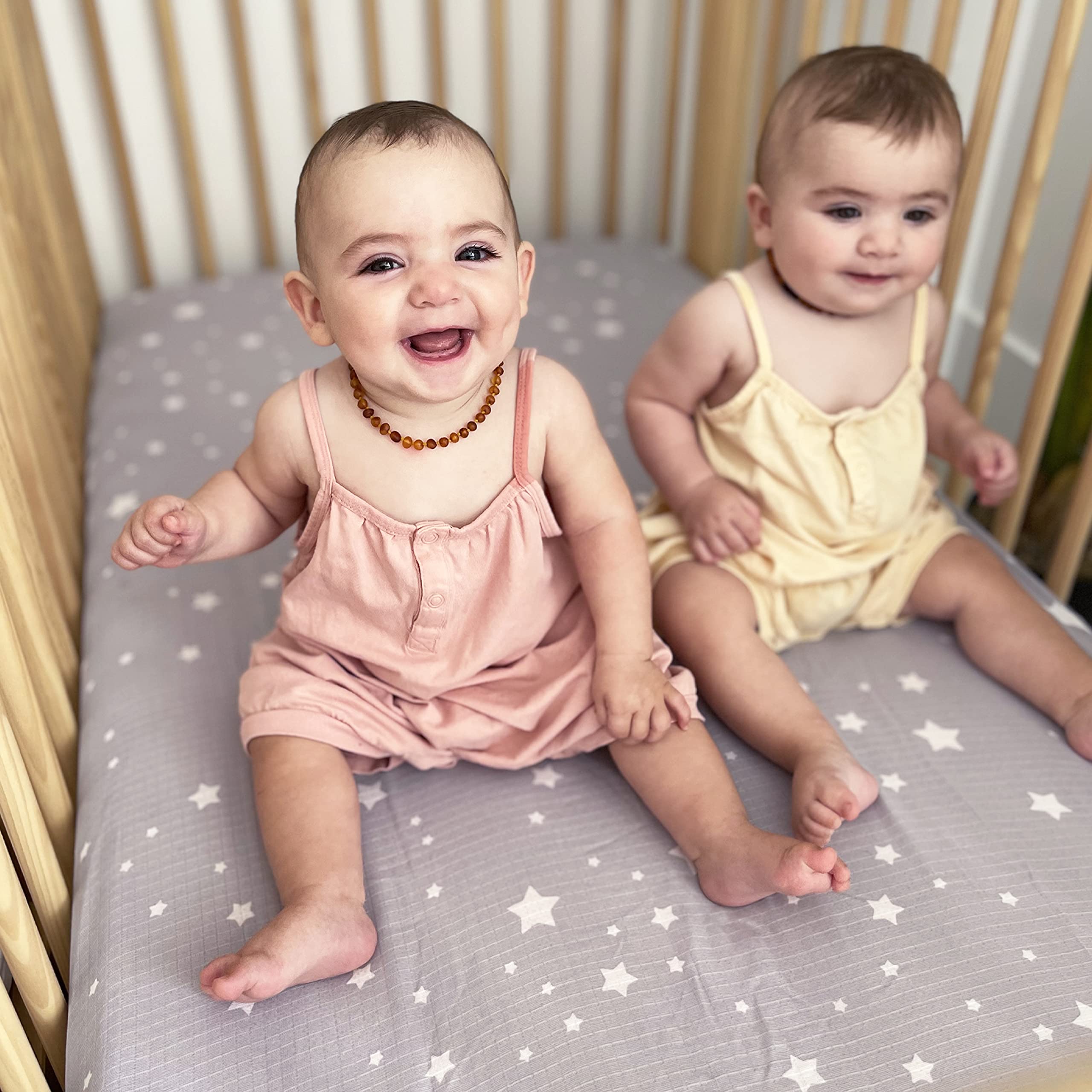 Organic Muslin Cotton Mini Crib Sheets 2-Pack - Breathable & Soft Baby Bedding for 24