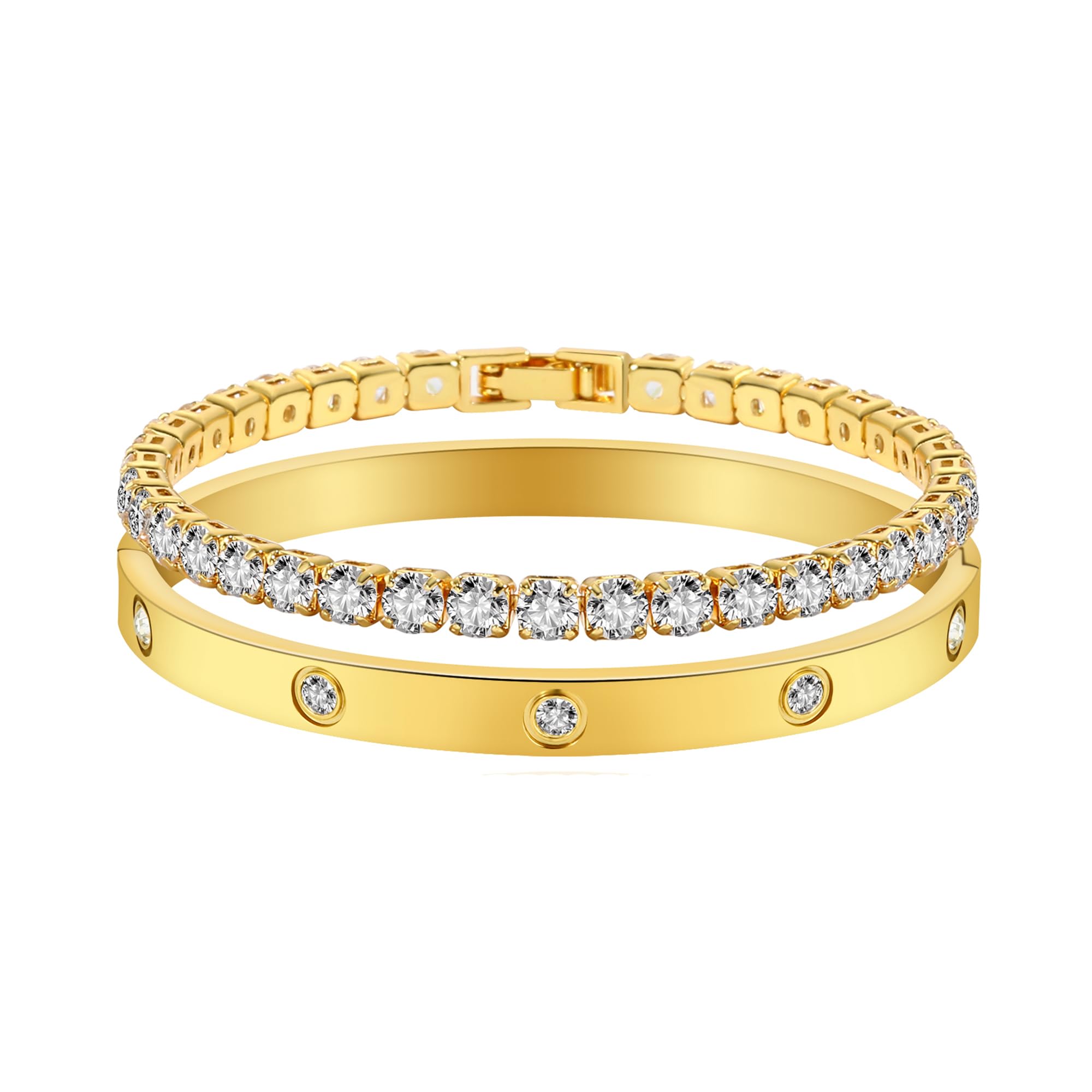 18K Gold Plated Love & Friendship Bracelet for Women with Cubic Zirconia - Elegant Cuff Bangle Jewelry Set - Perfect Gift for Anniversary, Valentine's Day & Special Occasions