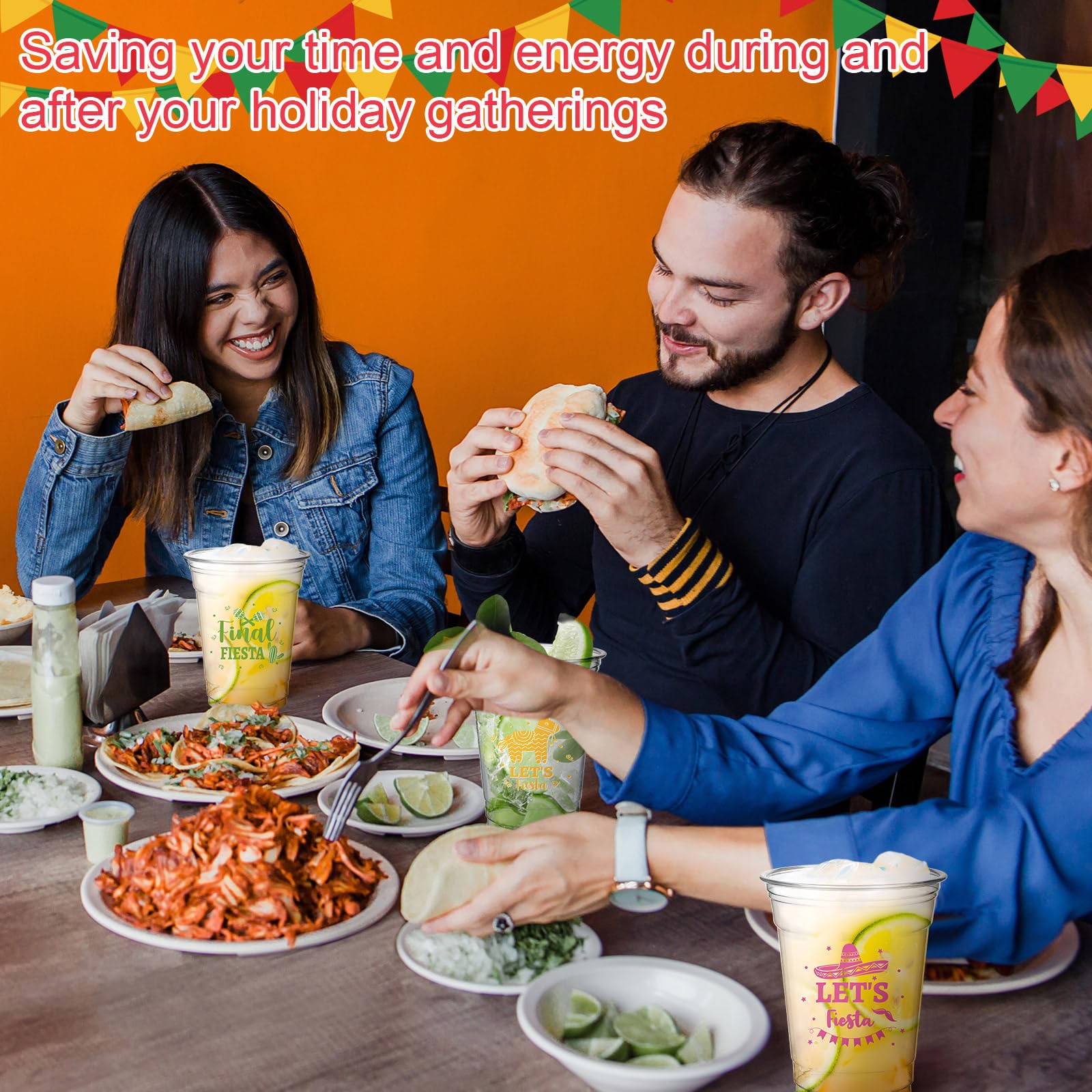 150 Pcs 12 oz Clear Plastic Disposable Fiesta Cups - Mexican Theme Party Supplies for Cinco de Mayo, Taco Tuesday & Summer Celebrations - 3 Stylish Designs (Bulk Pack)