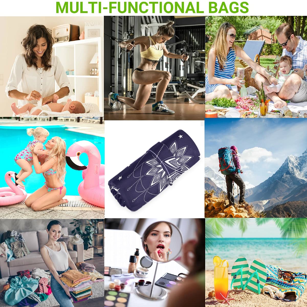 Visesunny Vintage Moonsun 2-Pack Waterproof Wet Bags with Zipper Pockets - Reusable Washable Diaper Bag for Travel, Beach, Daycare, Gym & Swimming - Perfect for Strollers, Dirty Clothes, Swimsuits & Toiletries Organization