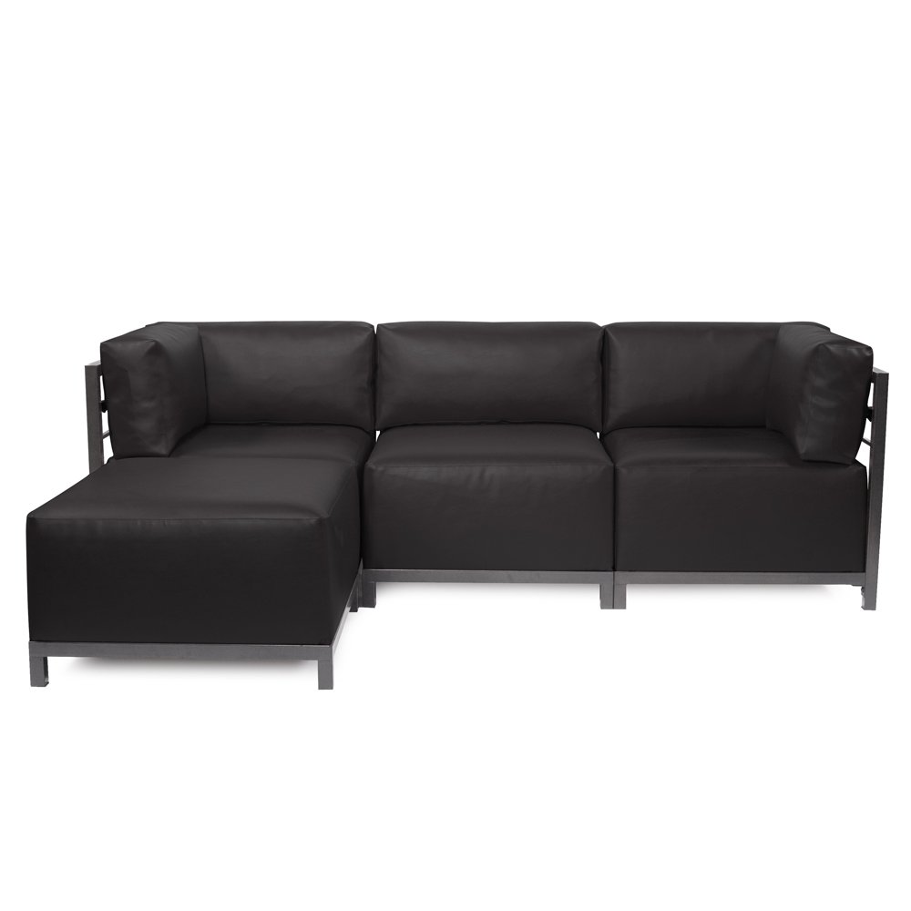 Howard Elliott Axis Patio Ottoman with Removable Cover - Upholstered Footstool, Coffee Table & Bench - Indoor/Outdoor Furniture for Home, Office & Garden - Titanium Frame in Atlantis Black - Perfect for Lounging, Entertaining & Relaxing