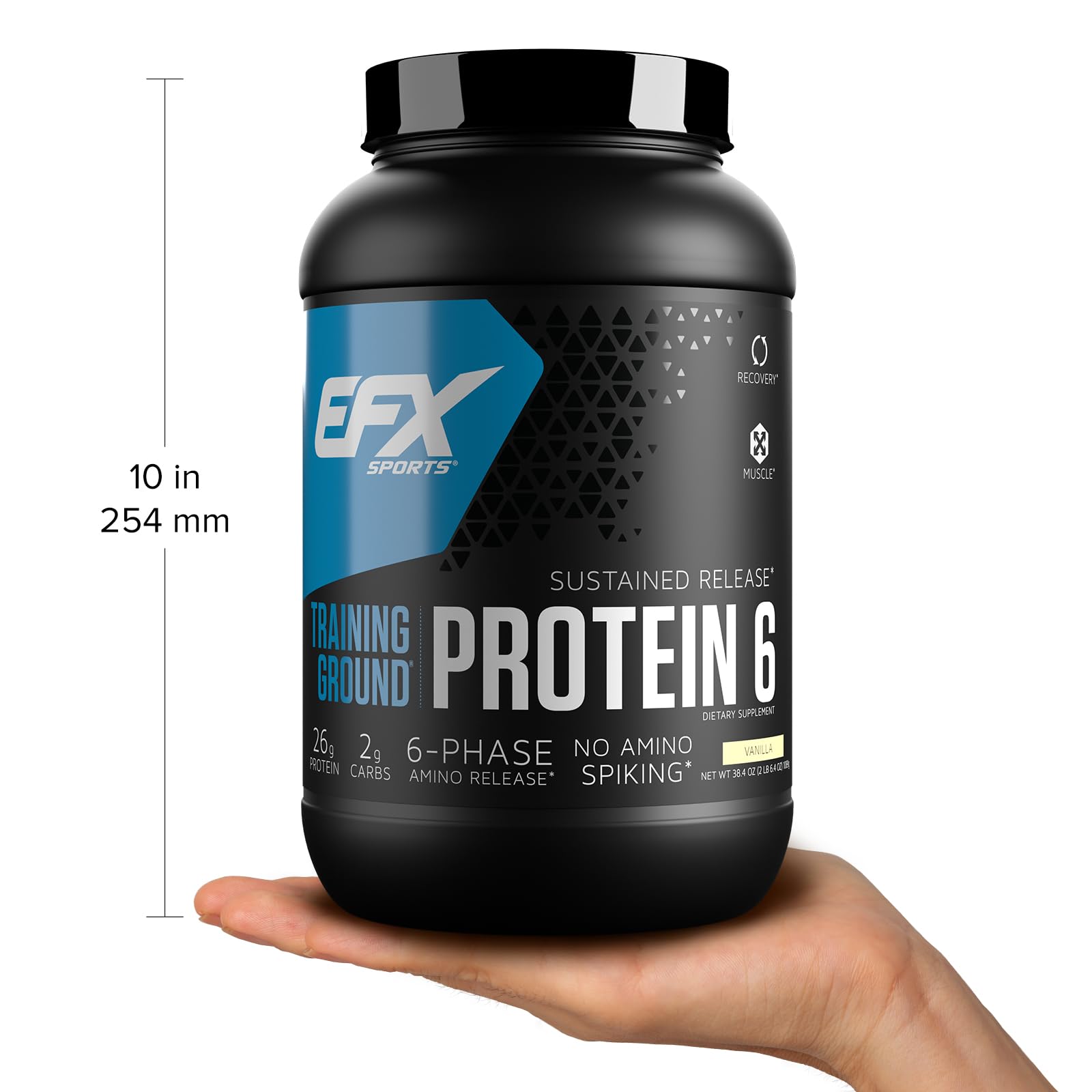 EFX Sports Training Ground Protein 6 - 26g 6-Source Sustained Release Protein Powder with Whey Isolate, Concentrate, Egg White & Pea Protein - Vanilla Flavor (32 Servings) for Post-Workout Recovery, Muscle Growth & Fitness Nutrition