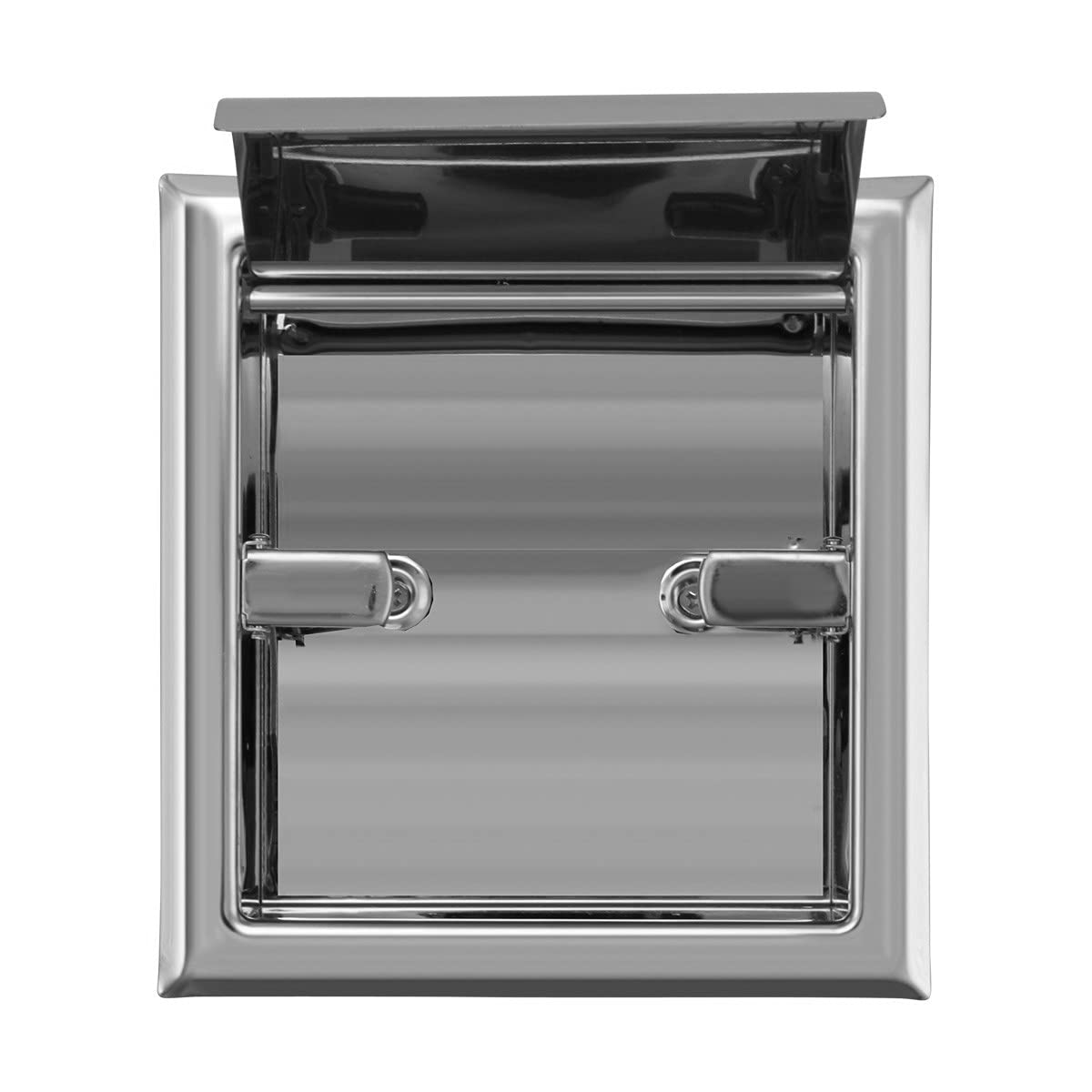 Stainless Steel Recessed Toilet Paper Holder with Lid - Wall Mount Bathroom Tissue Dispenser - Modern Silver Bathroom Decor for Home & Office Use - Pack of 1