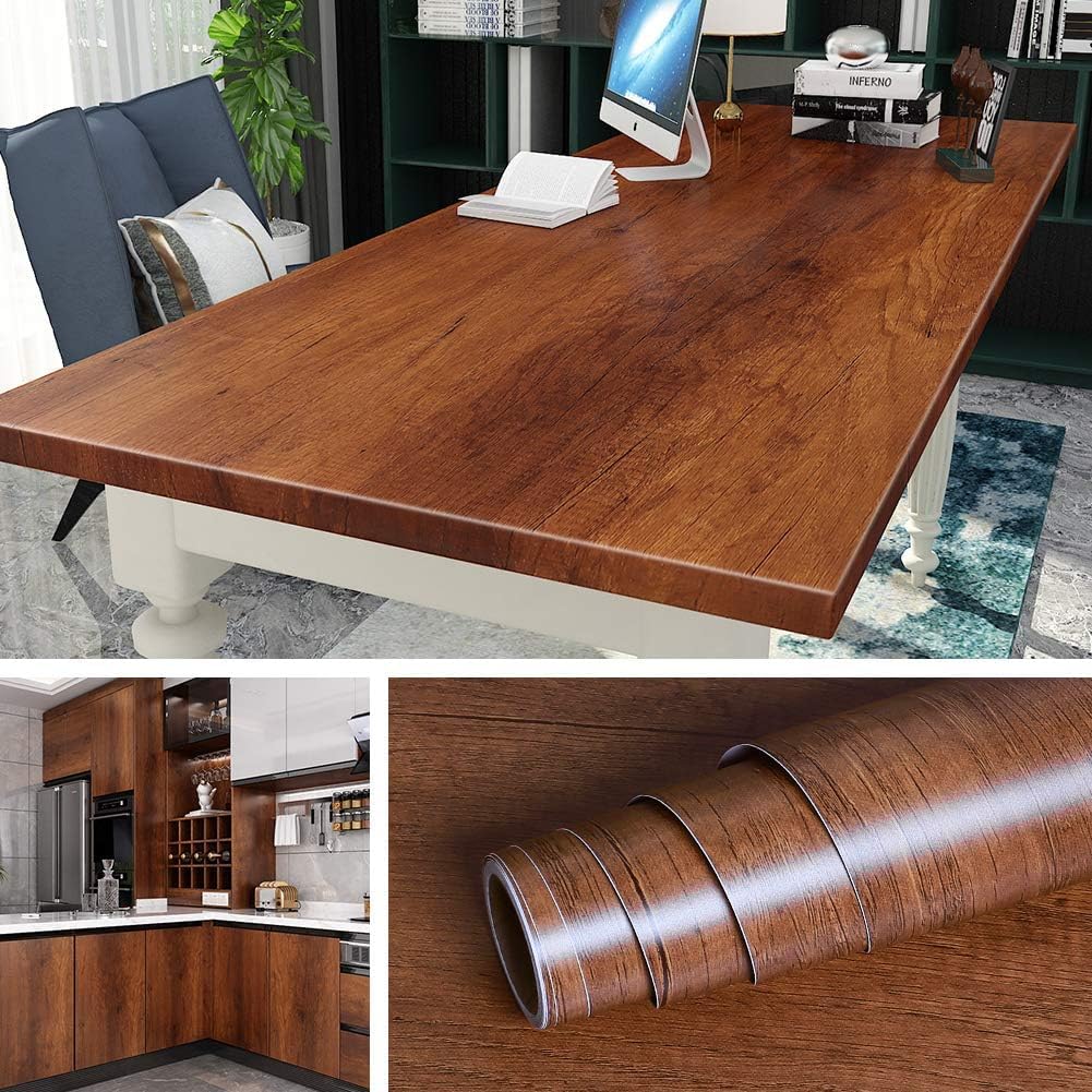 Livelynine Wood Contact Paper - Self Adhesive Peel & Stick Wallpaper for Cabinets, Countertops, Furniture - Brown Wood Grain - Waterproof, Removable Shelf Liner (40cm x 2m) - Perfect for Kitchen Upgrades, Desk Covering, and DIY Home Decor Projects
