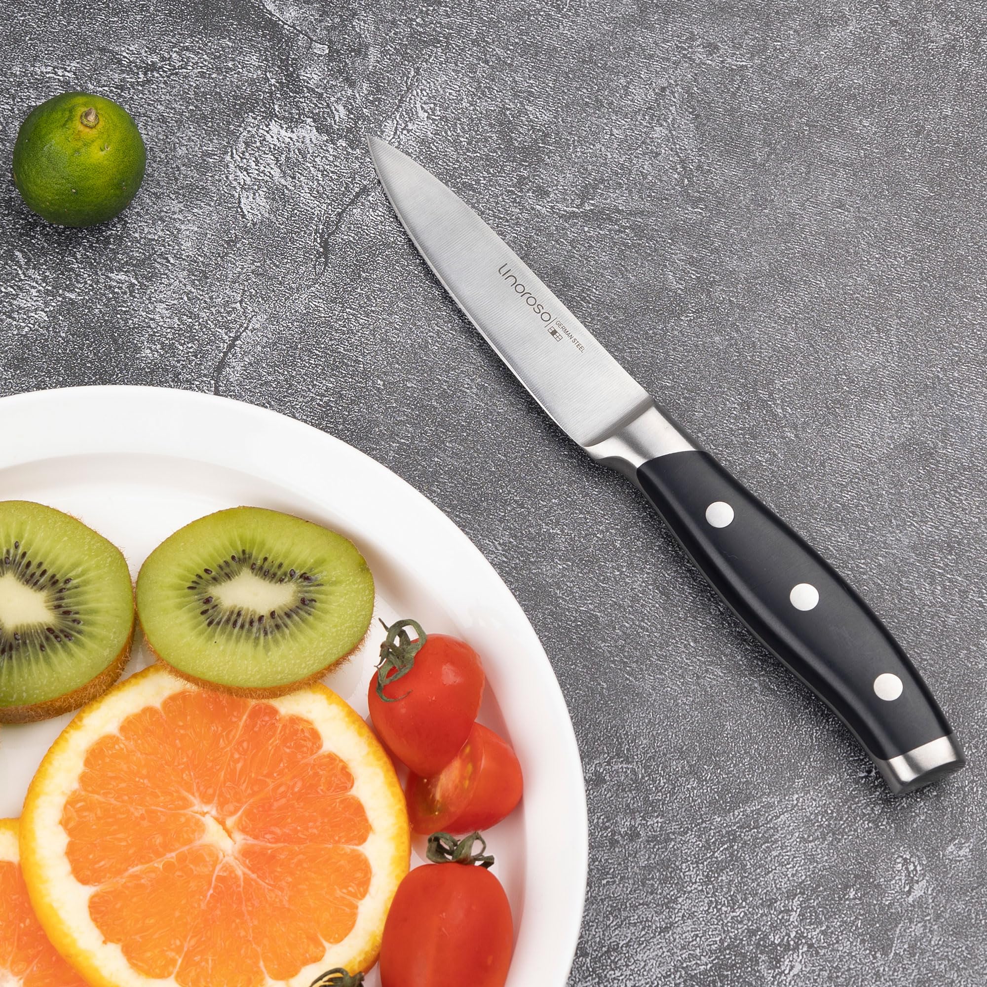 Linoroso 3.5 Inch Paring Knife - Sharp German Stainless Steel Fruit & Vegetable Knife with Ergonomic Handle & Gift Box - Perfect for Peeling, Slicing & Kitchen Prep