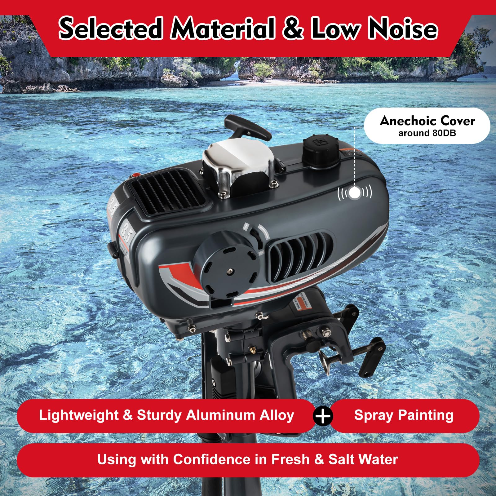GDNTMU 3.5HP 2-Stroke Outboard Motor Boat Engine with CDI Water & Air Cooling System - Lightweight Marine Engine for Inflatable Fishing Boats, Dinghies & Small Watercraft - Perfect for Fishing, Trolling & Recreational Boating