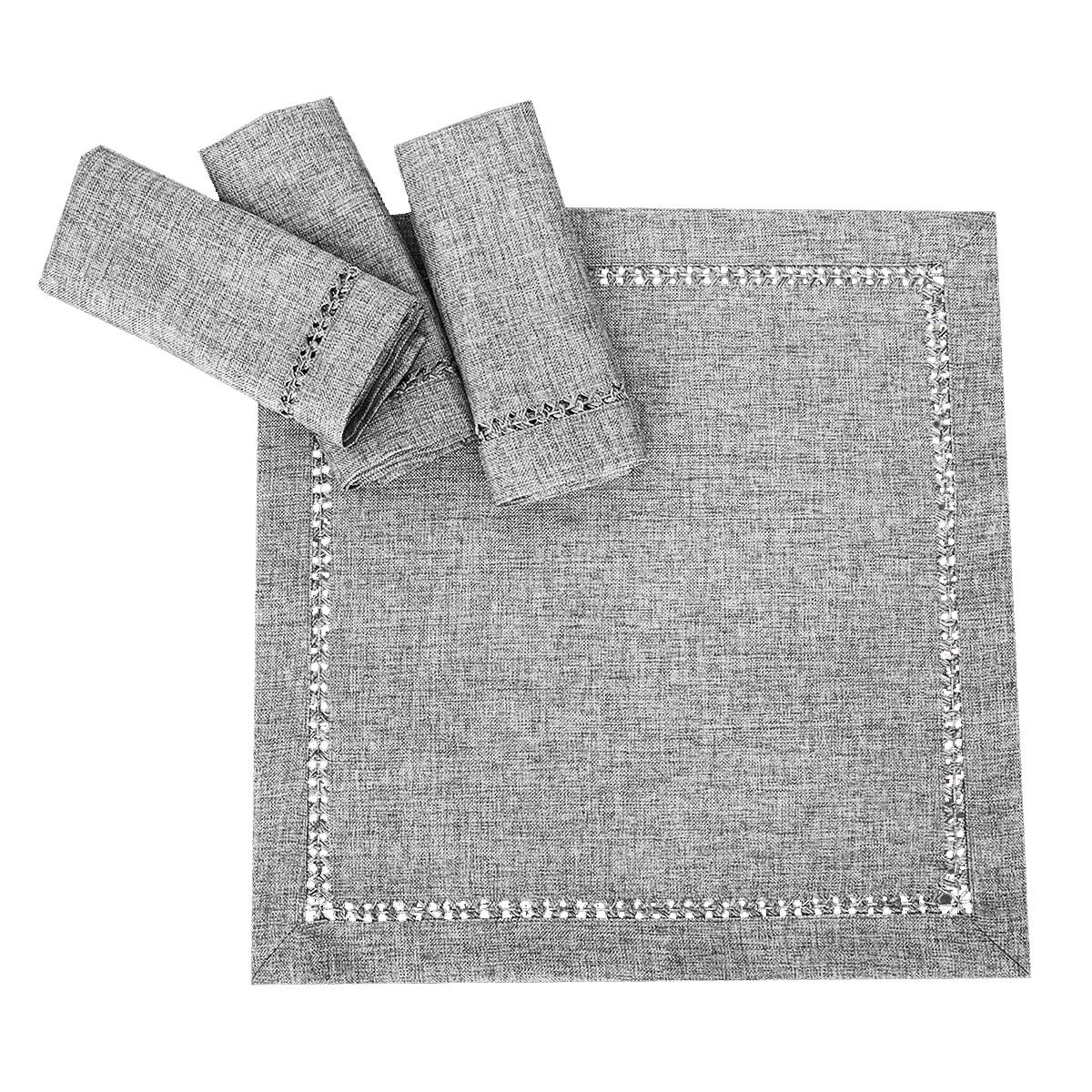 Grelucgo 4-Pack Handcrafted Dark Gray Cotton Dinner Napkins - 18x18 Inch Square Double-Hemstitched Table Linens for Fine Dining & Special Occasions