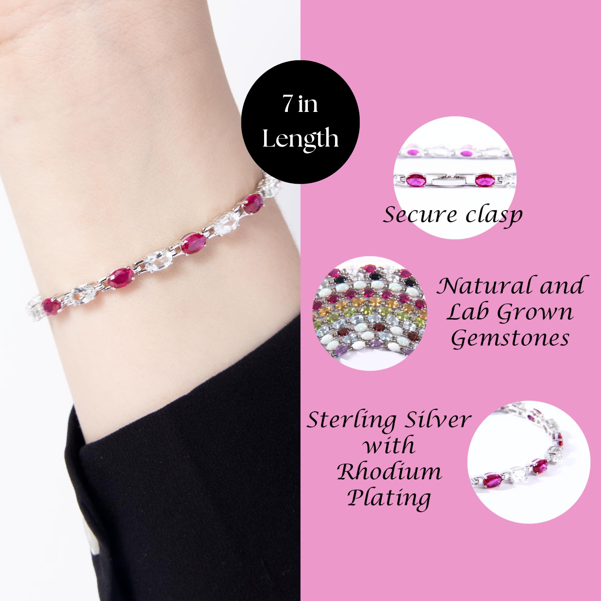 Birthstone Bracelet for Women - 7 Inch Sterling Silver Tennis Bracelet with Amethyst, Citrine, Garnet & More | Elegant Jewelry Gift for Birthday, Anniversary & Special Occasions