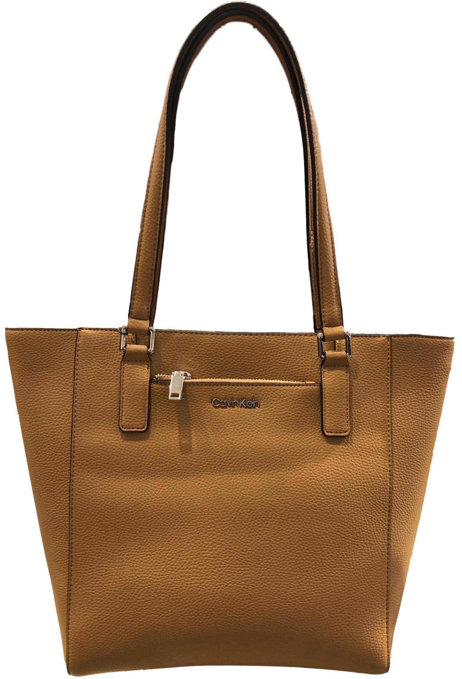 Calvin Klein Zip Front Pocket Tote Bag in Tan - Stylish & Spacious Women's Handbag for Work, Travel & Everyday Use