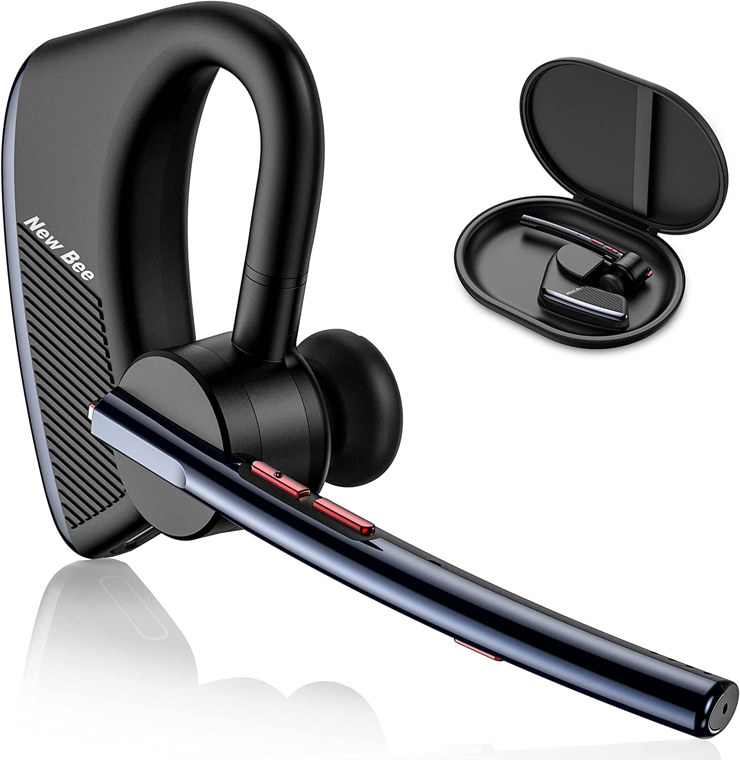 New Bee Bluetooth Headset - 24Hrs Talktime, CVC8.0 Noise Cancelling, Dual Mic, Bluetooth 5.2 Wireless Earpiece for iPhone/Android Phones - Perfect for Driving, Business Calls & Office Use (Blue)