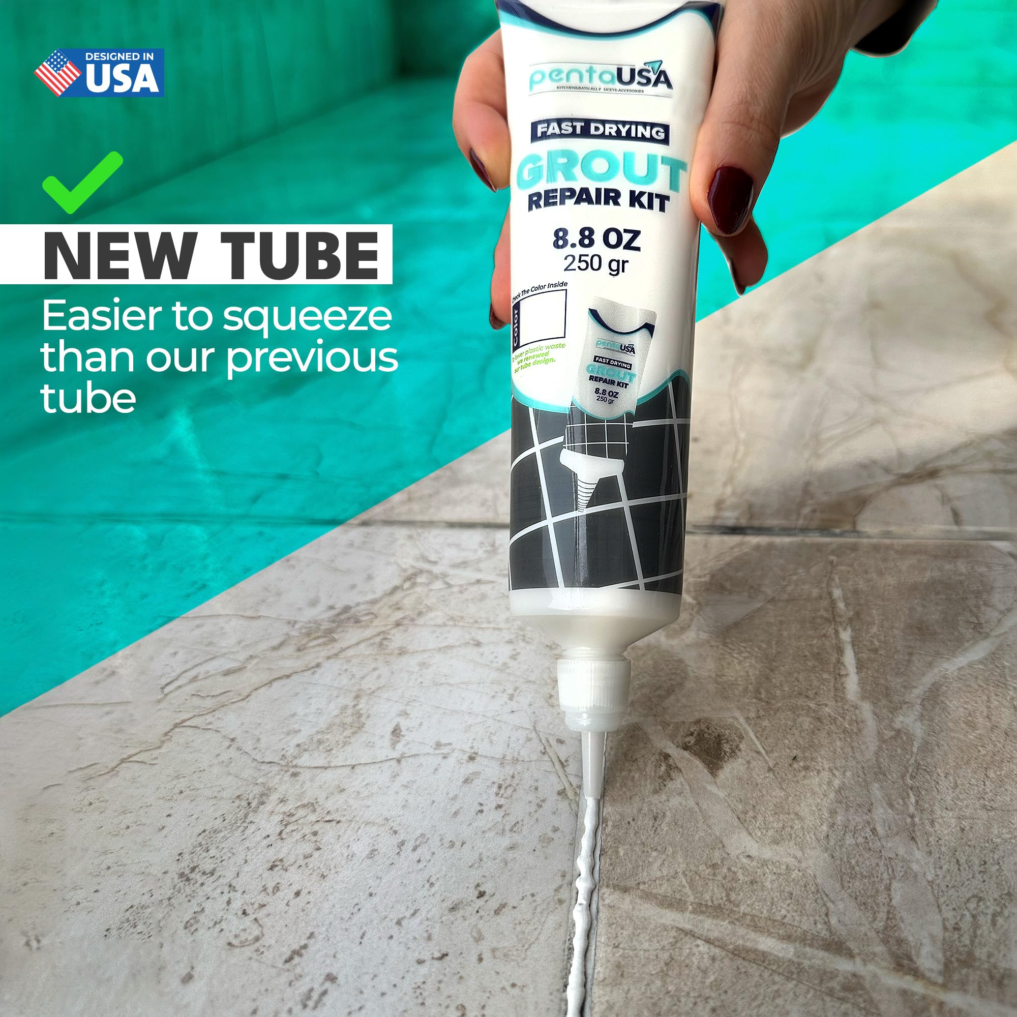 PentaUSA Premixed Grout Repair Kit - 8.8 oz Tile Grout Tubes (2 Pack) - Odorless & Safe Formula for Bathroom, Kitchen & Shower Tile Restoration - Perfect for Cracked Grout Repair & DIY Home Renovation Projects (White)