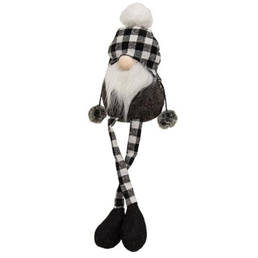 Black and White Buffalo Check Beanie with Dangle Leg Gnome - Cute Winter Hat for Christmas Decor, Gifts, and Holiday Cheer