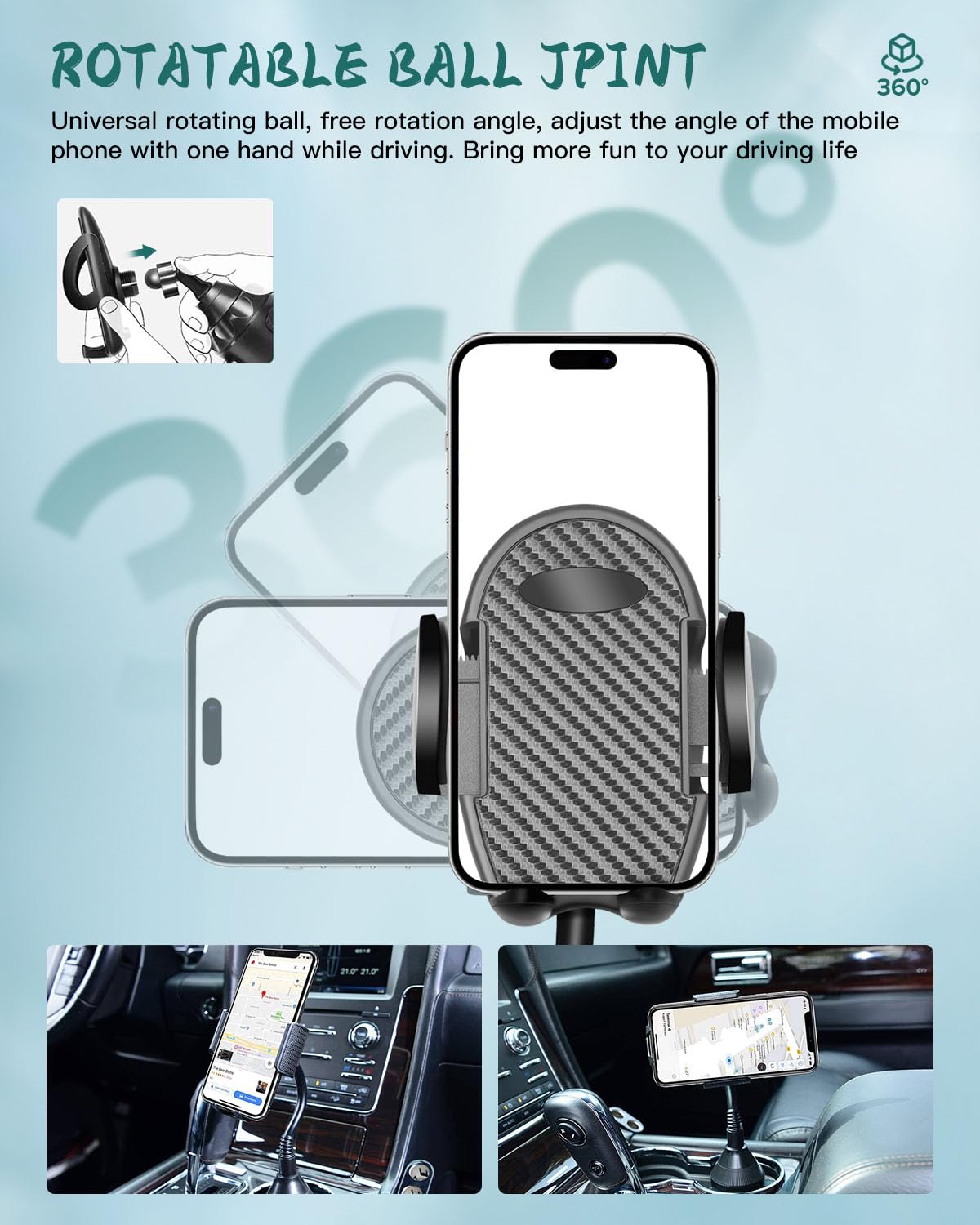 Universal Golf Cart Phone Holder - Adjustable Cup Holder Mount for 4.7-6.8