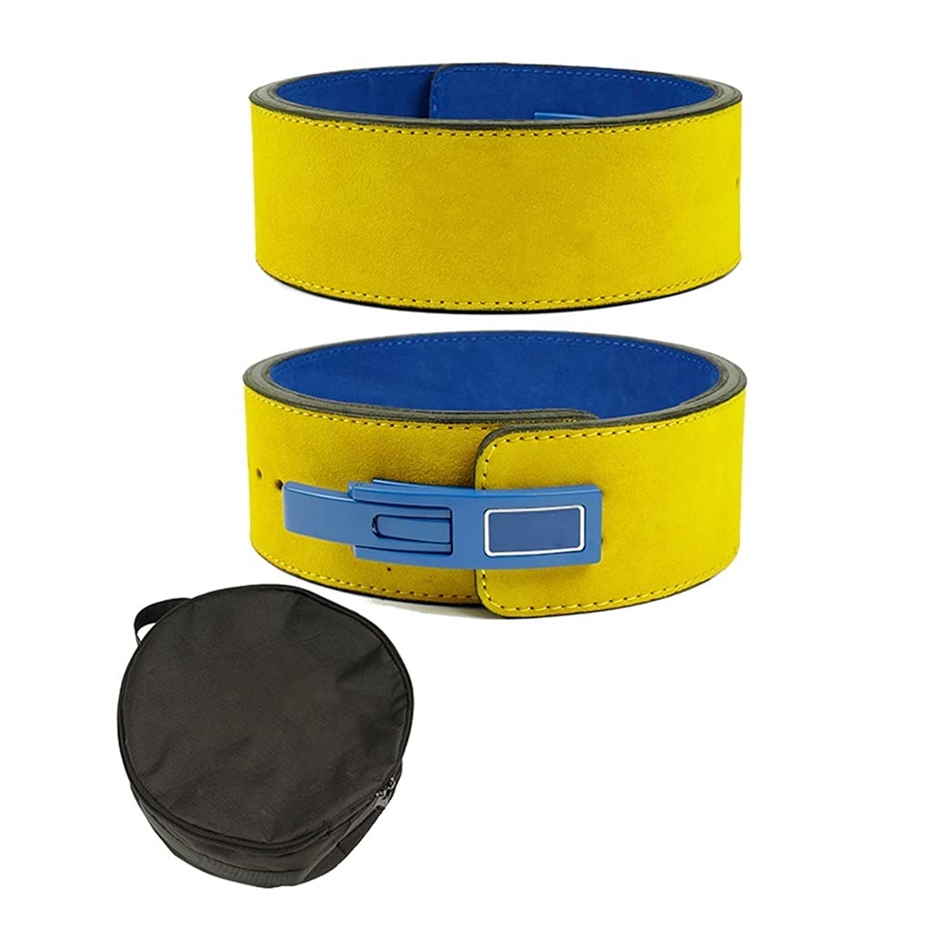 YCDJCS Leather Lever Power Lifting Belt - Heavy Duty Weight Lifting Belt for Gym Training, Powerlifting & Strength Equipment (Yellow, X-Large) - Perfect for CrossFit, Deadlifts & Core Protection