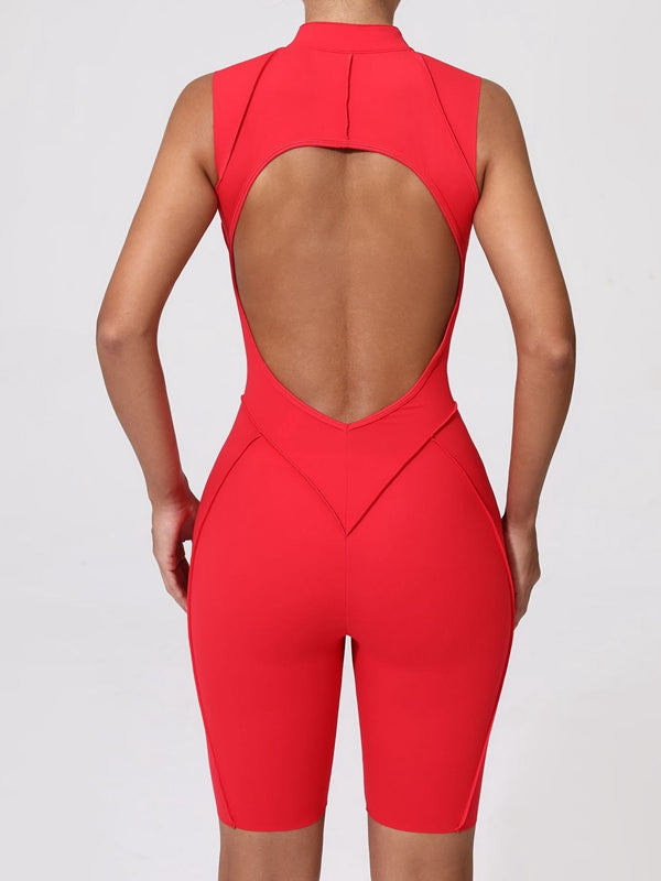 ZASUWA Women's Sexy Backless Zipper Romper - Quick Dry Stretchy Jumpsuit for Clubwear, Night Out & Summer Vacations