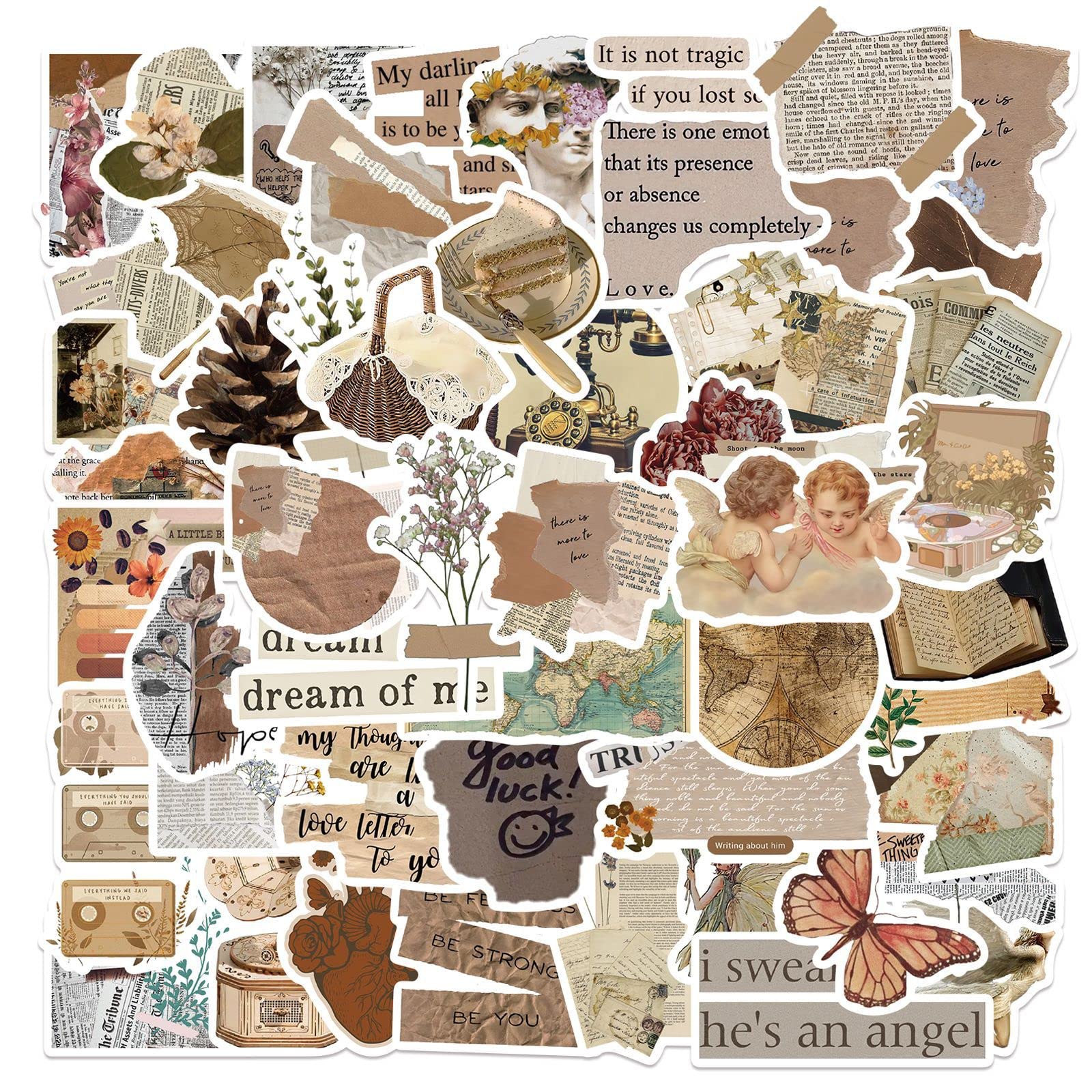 52Pcs Vintage Scrapbook Stickers - Aesthetic Retro Vinyl Stickers for Journaling, Scrapbooking, Laptop & Phone Decoration - Perfect for Teens and Adults DIY Crafts & Gift Giving