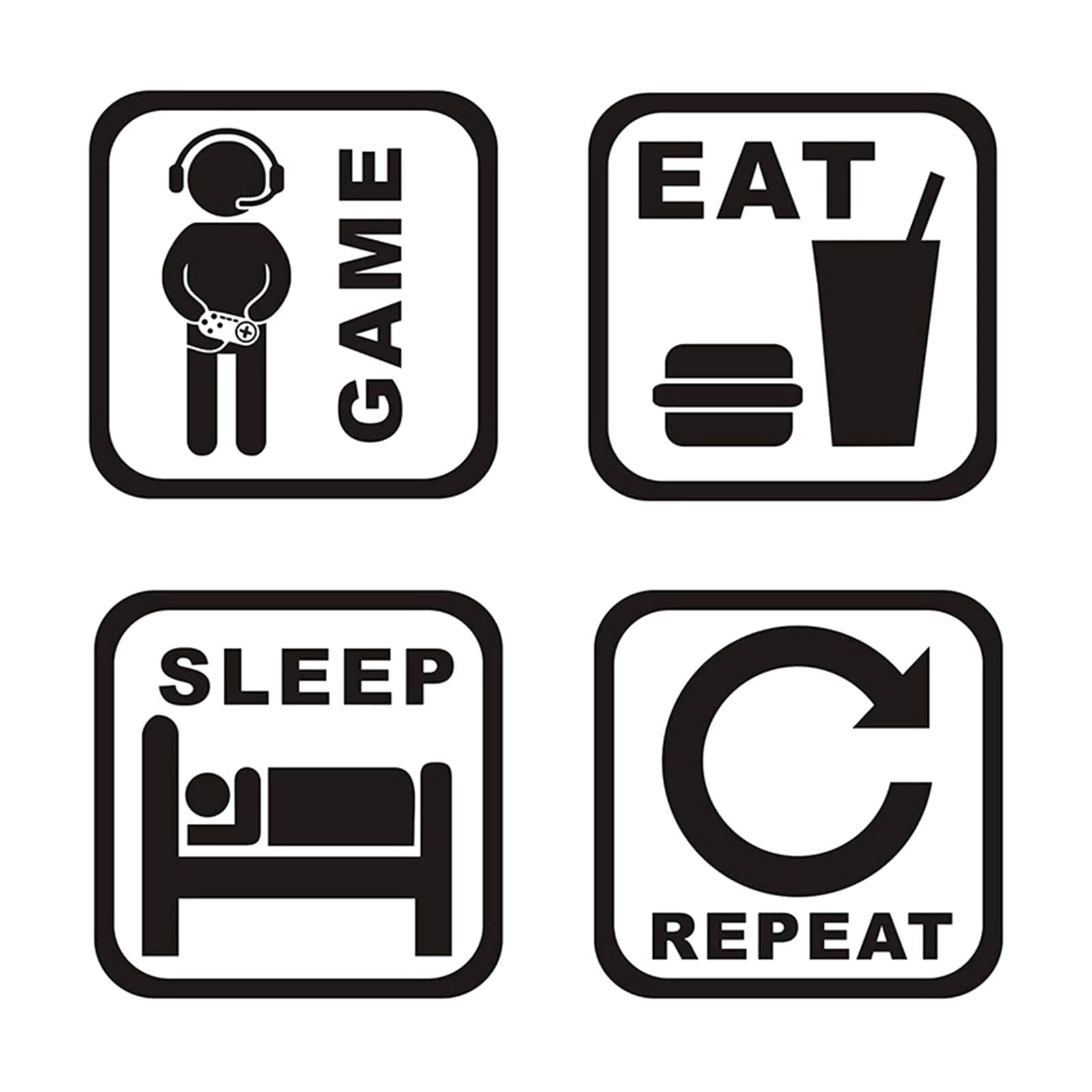 Eat Sleep Game Wall Sticker - Self Adhesive Dormitory Decoration for Gamers, Bedroom & Living Room Wall Art, One Size