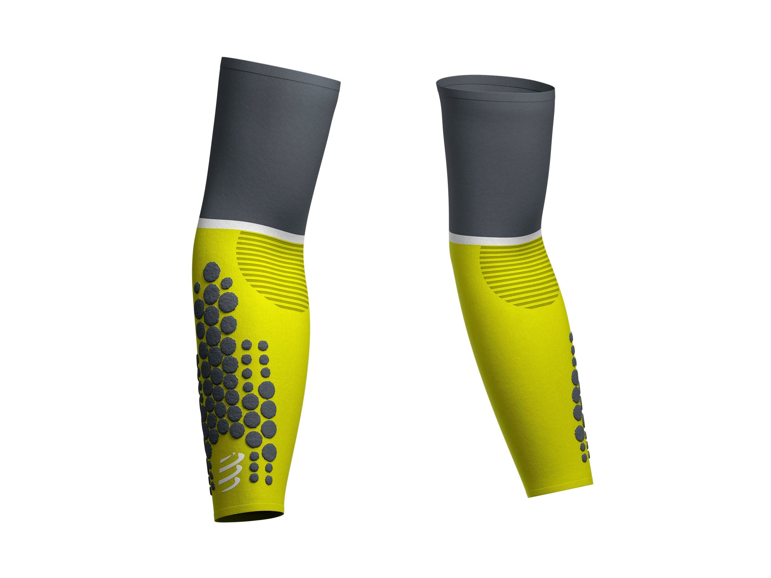 Compressport Unisex Arm Force Ultralight Running Arm Sleeves - Lime/Grey (SU00008B_607) | UV Protection & Muscle Support for Cycling, Hiking & Outdoor Sports