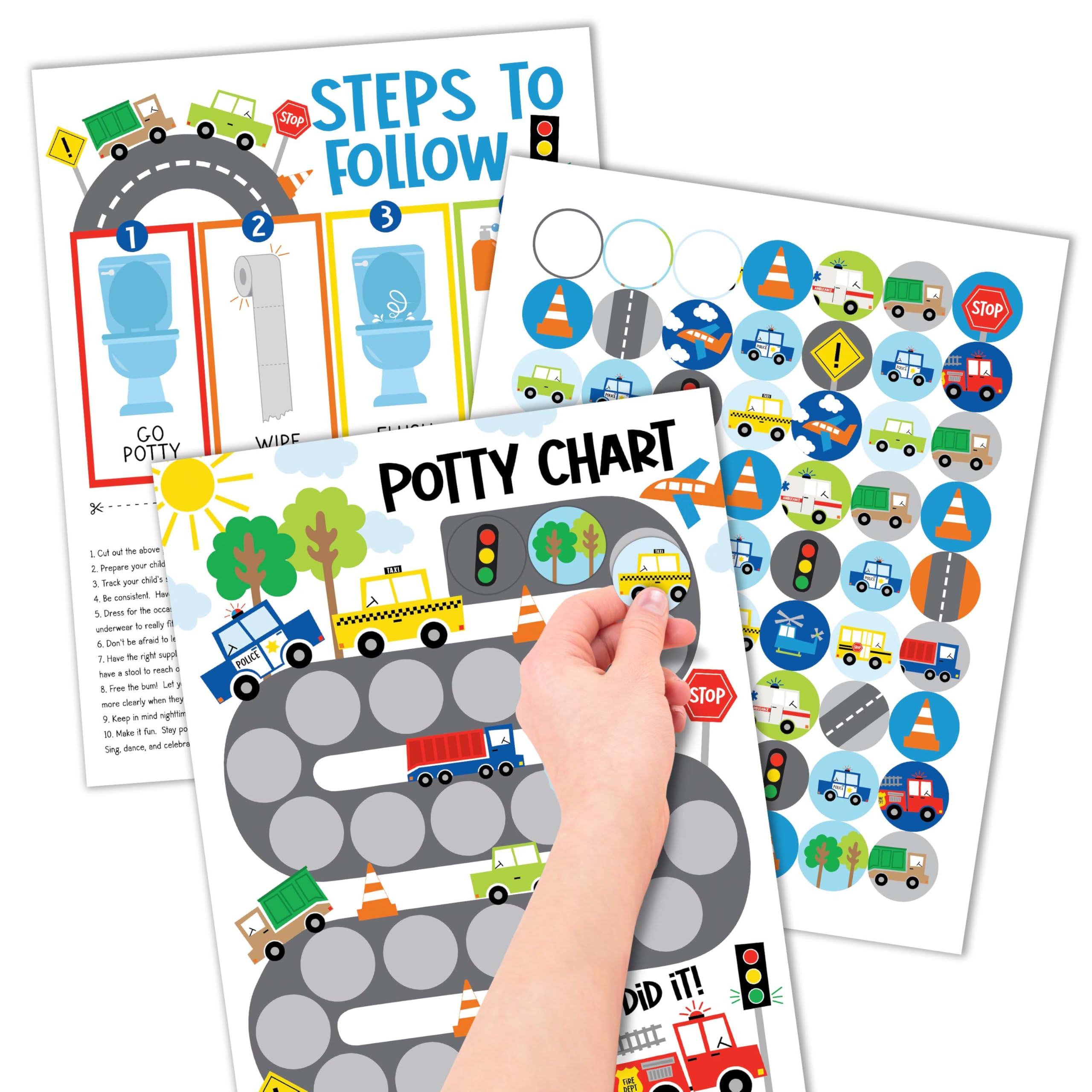 Hadley Designs Fun Potty Training Chart for Boys & Toddlers with Reward Stickers – Motivational Sticker Chart for Kids Potty Success | Perfect for Home, Daycare & Preschool Use