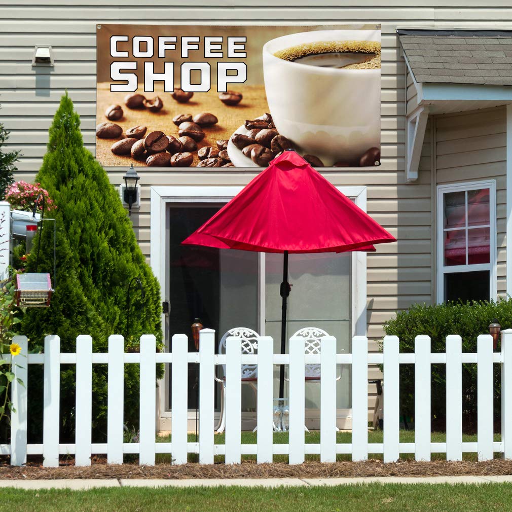 Custom Vinyl Banner for Coffee Shop & Restaurant - 60x144 Inches Weatherproof Outdoor Advertising Sign with 10 Grommets (Multiple Sizes Available) - Perfect for Storefronts, Events, and Yard Sales
