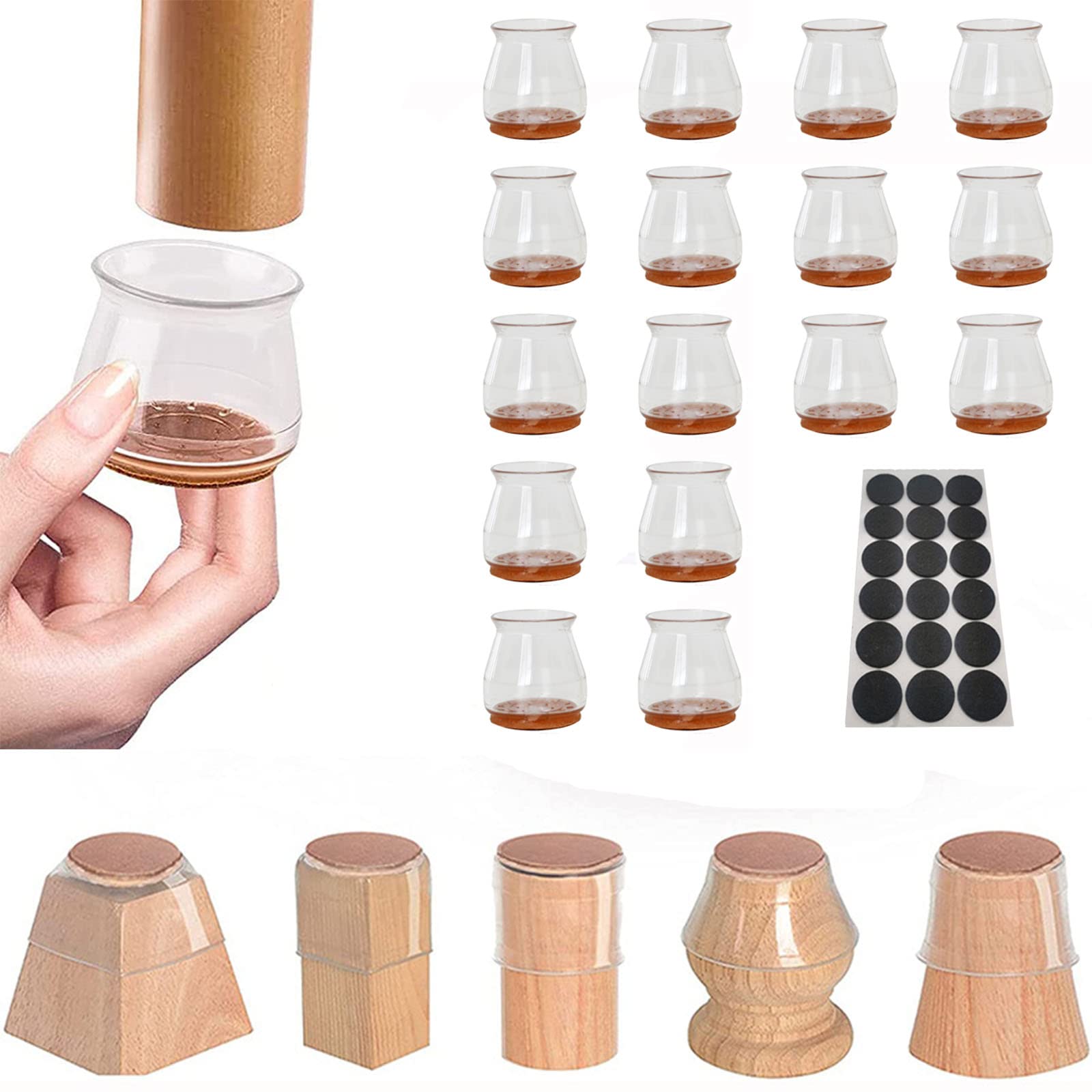 16 PCS Felt and Silicone Chair Leg Floor Protectors - Non-Slip Furniture Pads for Table & Chair Legs - Scratch Protection & Noise Reduction for Hardwood Floors (Small Size) - Perfect for Dining Chairs, Office Chairs, and Home Furniture
