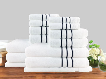 14-Piece Classic Dobby Stripe Cotton Towel Set - 650 GSM Ultra Soft & Absorbent - White Bath Towels for Spa, Hotel, and Luxury Home Use