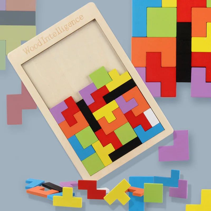 Premium Wooden Tetris Puzzle Board Game - Classic Block Stacking Brain Teaser for Kids & Adults - Perfect for Family Game Night, Office Stress Relief & Educational STEM Toy