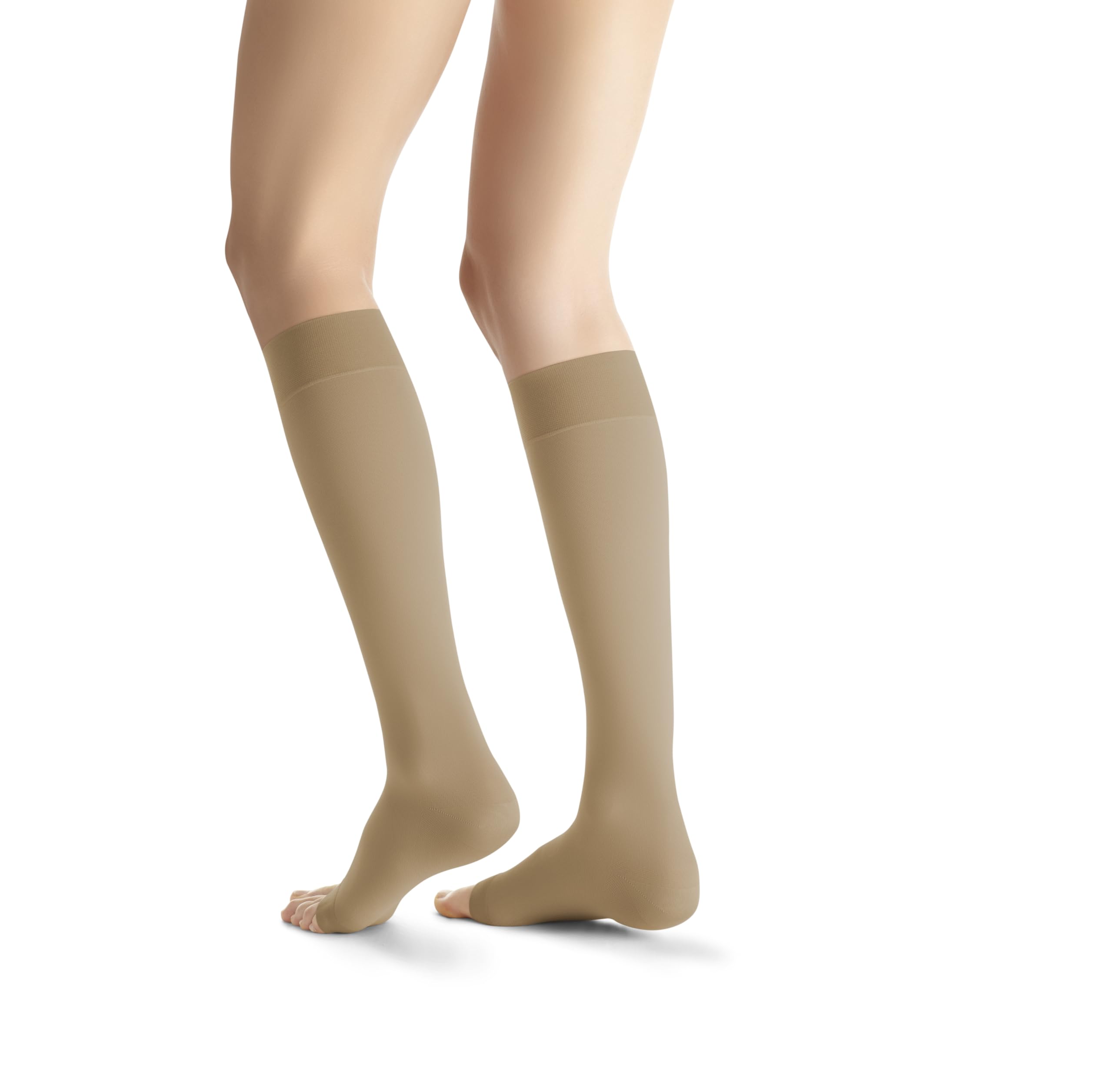 JOBST Opaque Knee High Compression Stockings 20-30 mmHg with SoftFit Technology Band, Open Toe, Medium, Natural - Perfect for Varicose Vein Relief & Travel Comfort