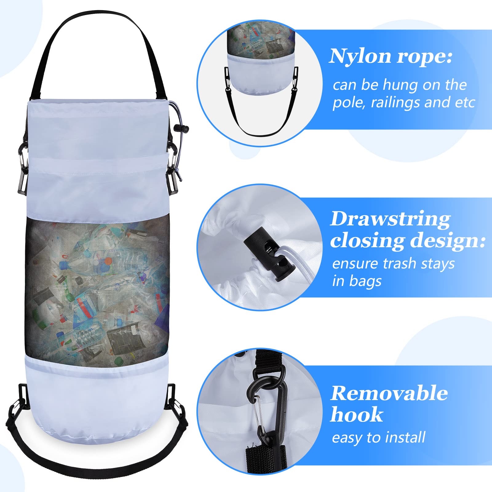 Reusable Portable Mesh Trash Bags for Boats - Medium Hoop Garbage Container for Kayak, Fishing, Camping & Outdoor Activities | Waterproof Cabin Storage for Men & Women | Ideal for Marine, RV & Travel Use