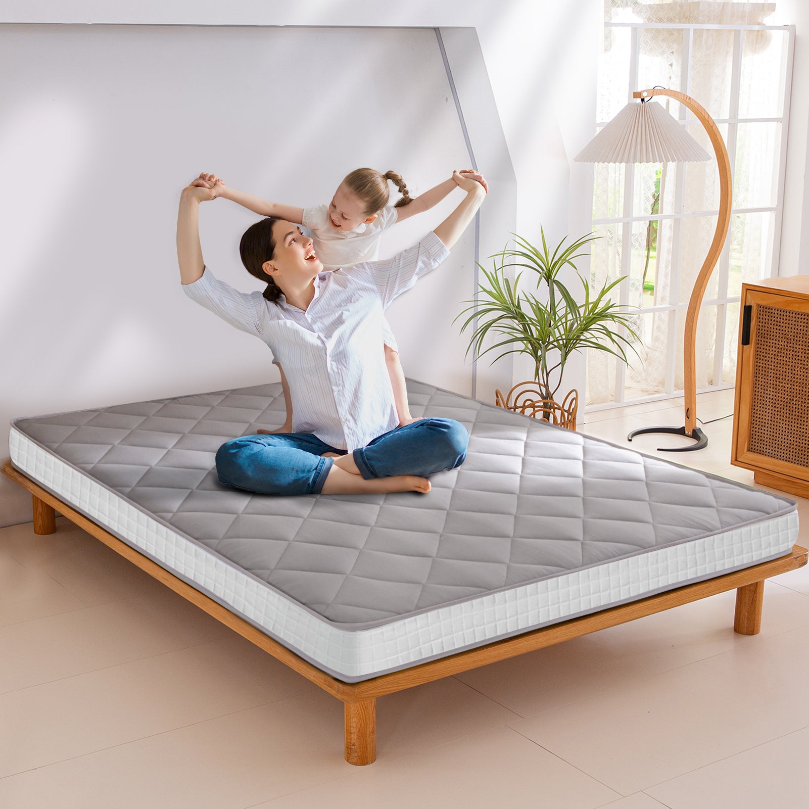 MAXYOYO 6-Inch Extra Thick Floor Futon Mattress - Diamond Quilting Design, Grey Memory Foam Mattress for Guest Bed, Dorm Room, or Living Room Floor Sleeping