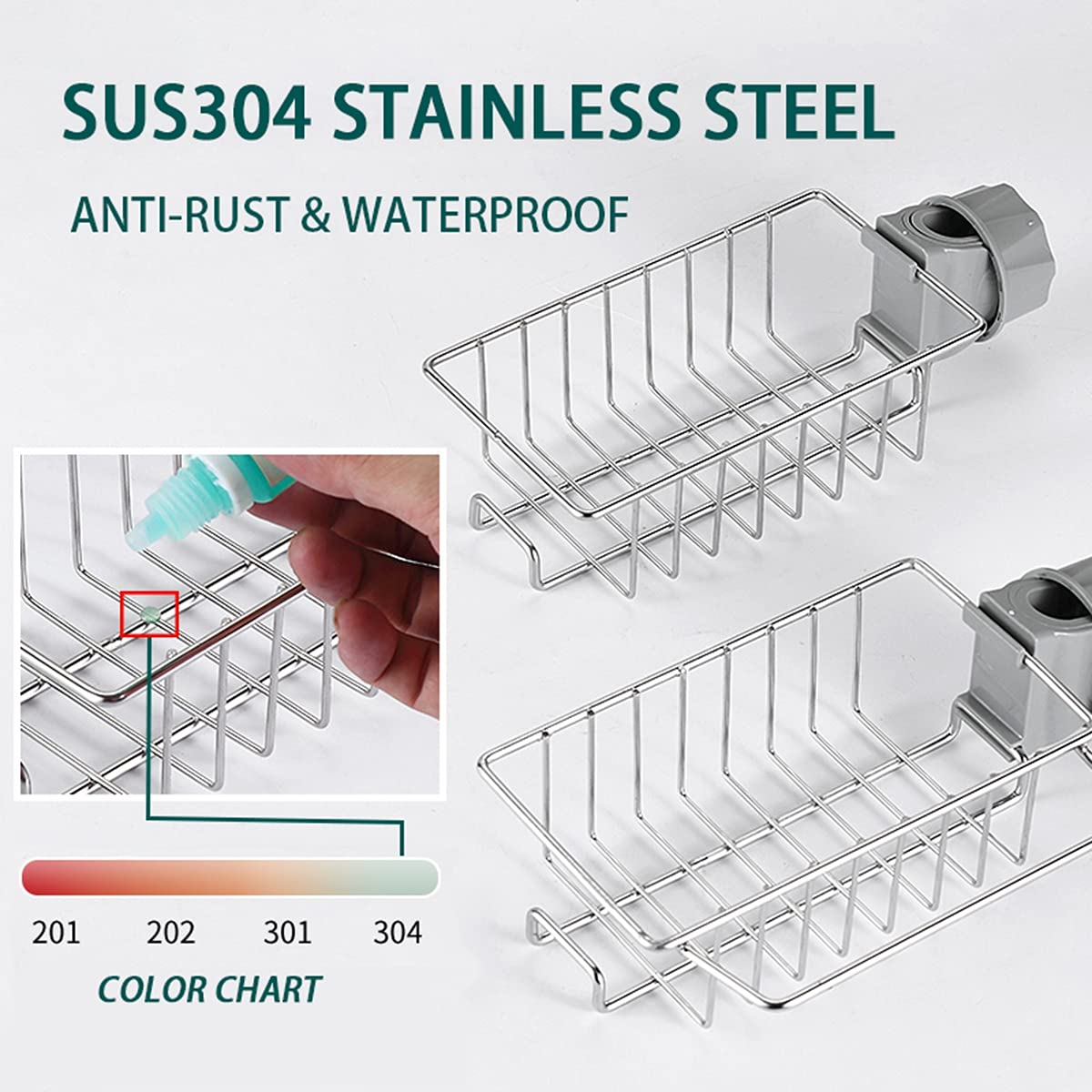 Stainless Steel Kitchen Sink Organizer - Sponge, Soap & Brush Holder with Drainer Rack | Hanging Faucet Caddy for Bathroom & Shower Storage | Perfect for Organizing Sponges, Towels, Shampoo Bottles & Cleaning Supplies