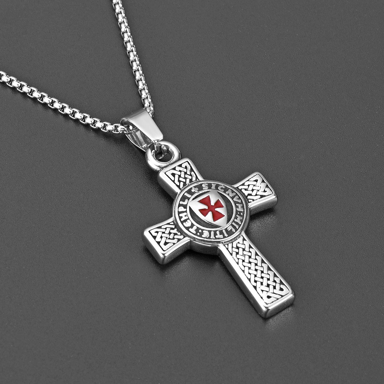 Zysta Stainless Steel Knights Templar Cross Pendant Necklace for Women & Men - 24 Inch Chain Link - Durable Religious Jewelry for Everyday Wear, Gifts & Medieval Style Fashion