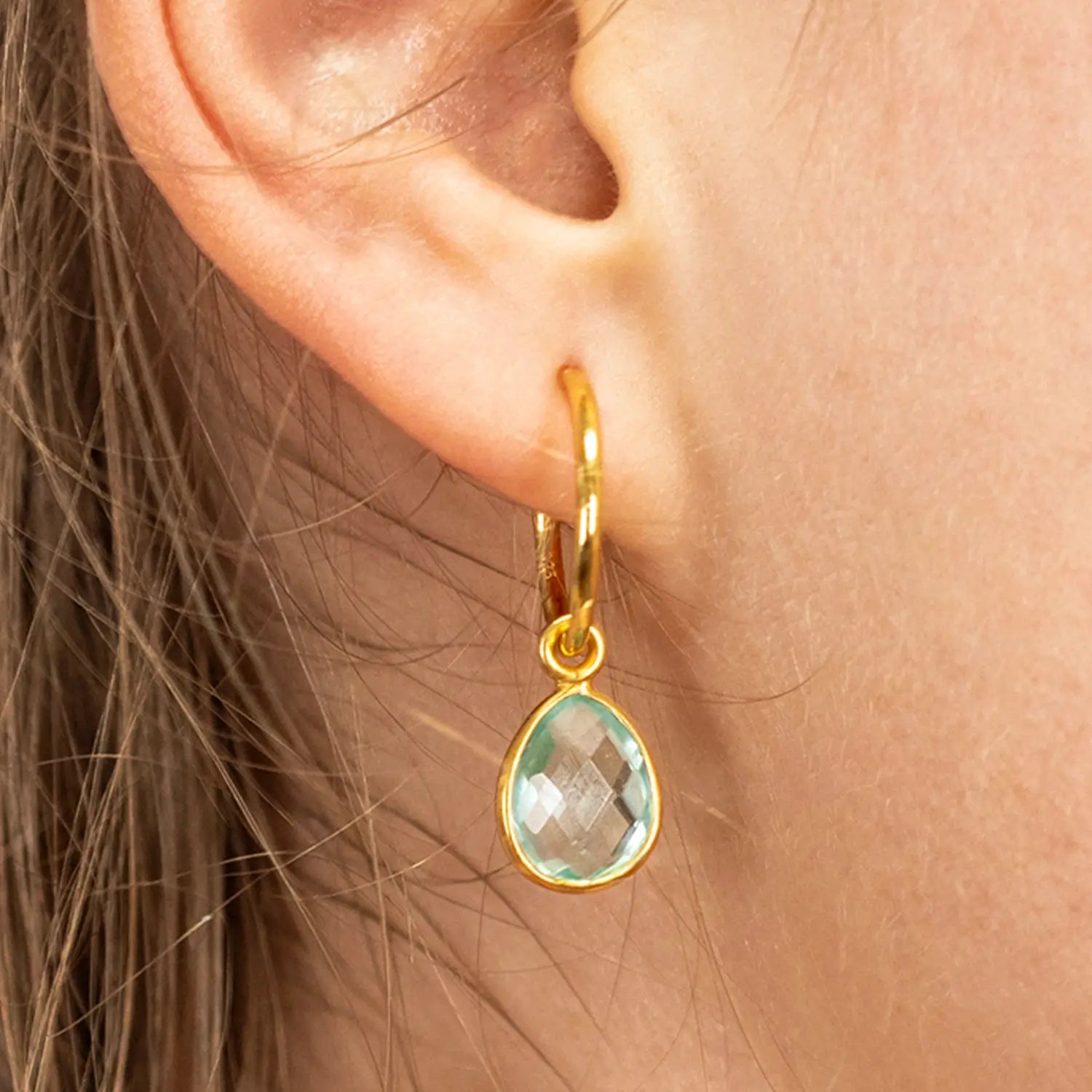Blue Topaz Drop Hoop Earrings for Women - 14K Gold Plated Dangle Earrings - Elegant December Birthstone Jewelry Gift for Christmas, Anniversary & Special Occasions