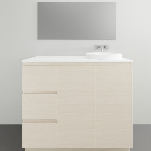 ADP Glacier Lite Ensuite Vanity Set with Solid Surface Top - 3-Piece Door and Drawer Bathroom Vanity for Modern Homes | Perfect for Small Bathrooms, Guest Suites & Apartment Remodels