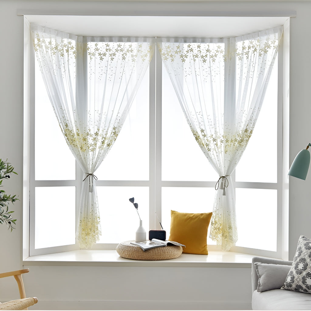 Tiana Airy Lace Grommet Sheer Custom Embroidered Curtains for Living Room & Bedroom - Elegant Window Treatment for Home Decor