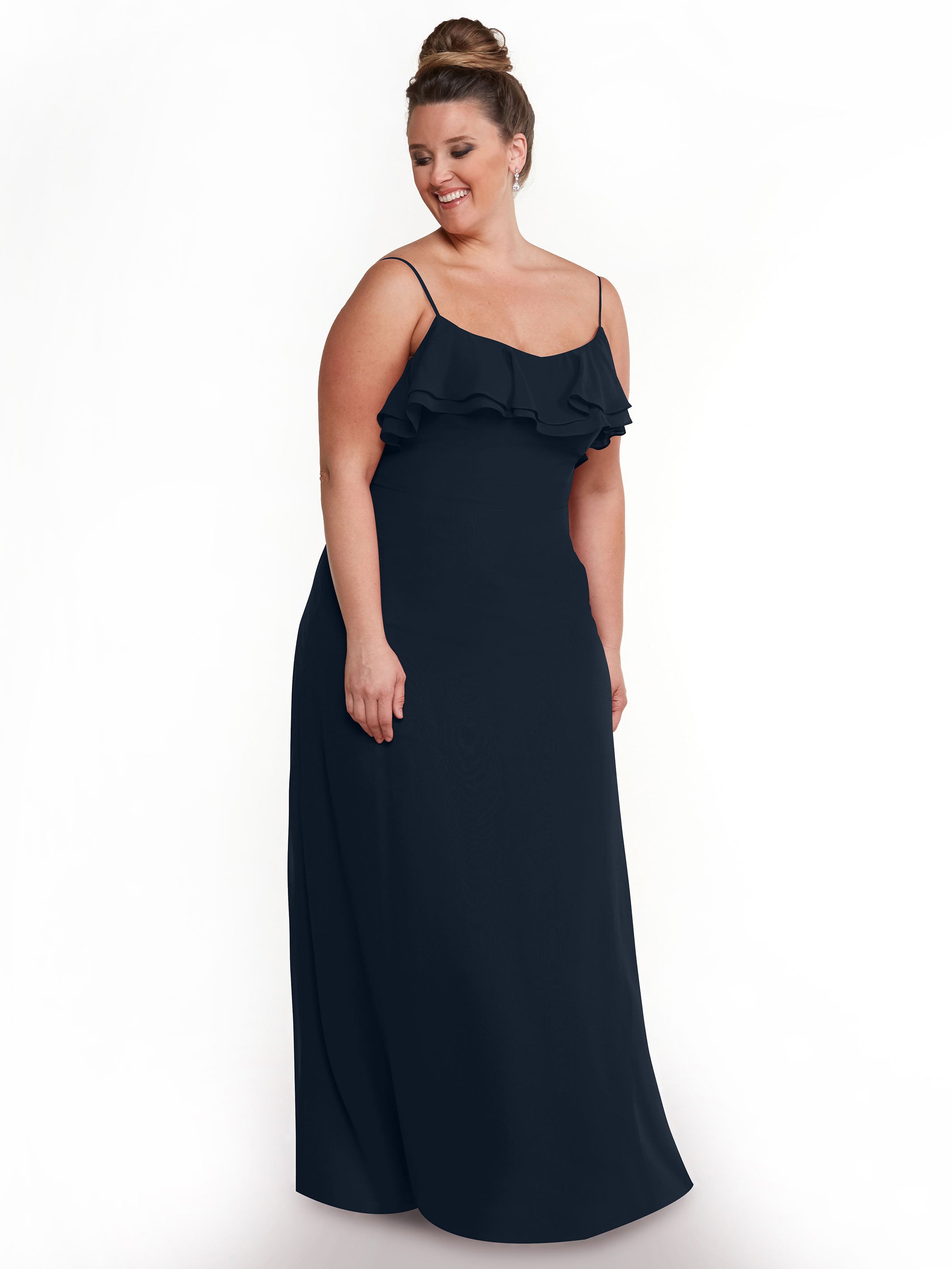 Elegant 80146 Sheath Chiffon Bridesmaid Dress with Ruffled Neckline - Perfect for Weddings, Formal Events & Special Occasions