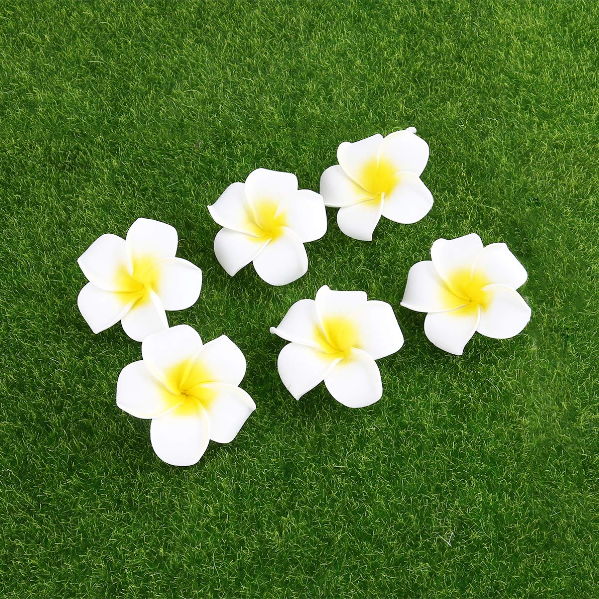 100pcs Artificial Frangipani Flowers - Hawaiian Wedding Leis, Hair Wreaths & Clips - 6cm White Foam DIY Bridal Bouquet Accessories for Beach Weddings, Luau Parties & Tropical Themed Events