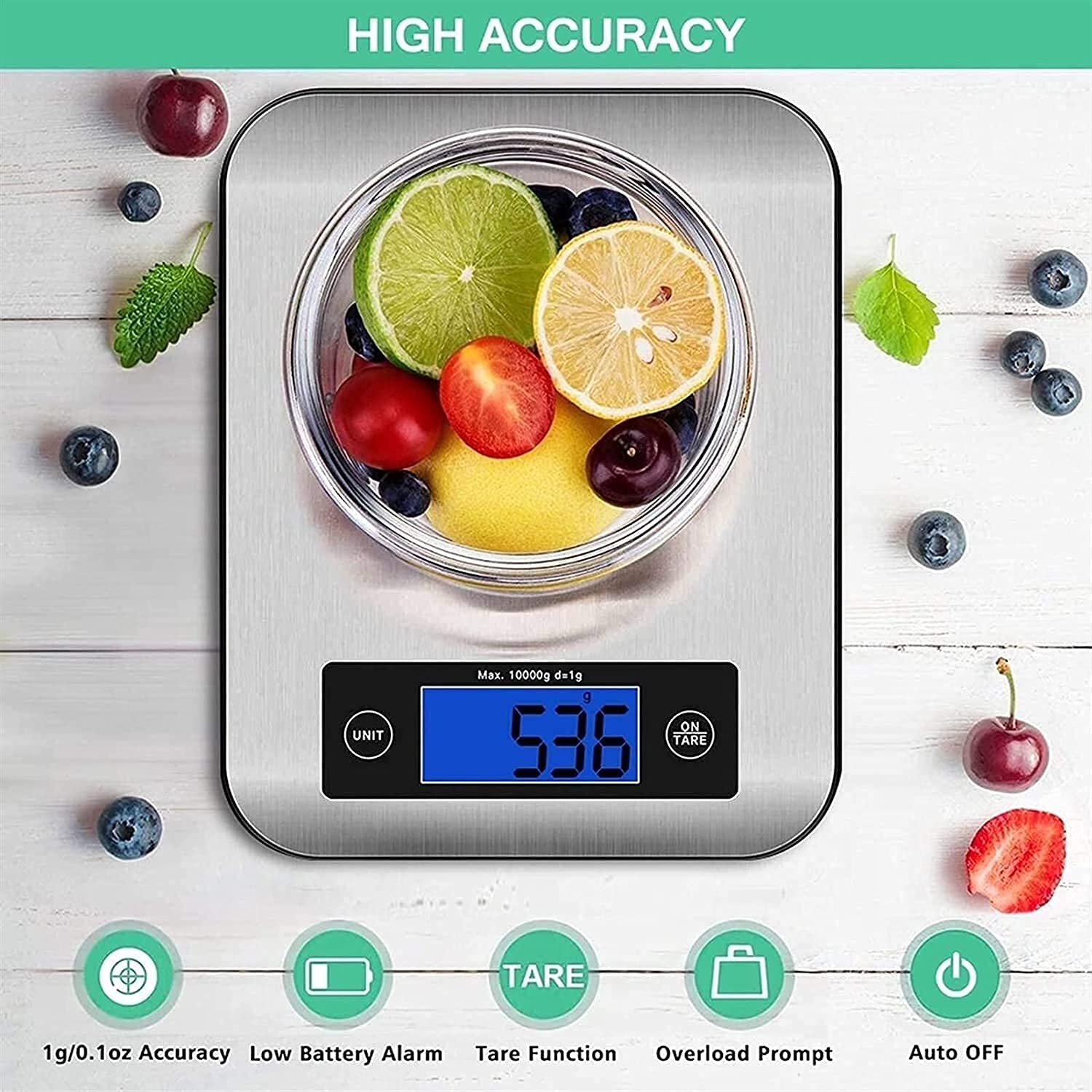 33lb Digital Kitchen Scale with 1g/0.05oz Precision - Stainless Steel & Tempered Glass Food Scale for Cooking, Baking, Meal Prep - LCD Display in Grams, Ounces, mL & Pounds - Easy to Clean for Home & Professional Use