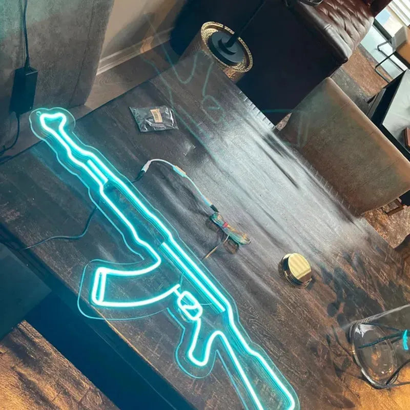 AK47 Neon Sign - Custom Gun LED Wall Art for Bedroom & Game Room Decor - Rifle Night Light Lamp - Unique Birthday Gift for Men - Perfect for Man Cave, Bar, or Shooting Range Decor