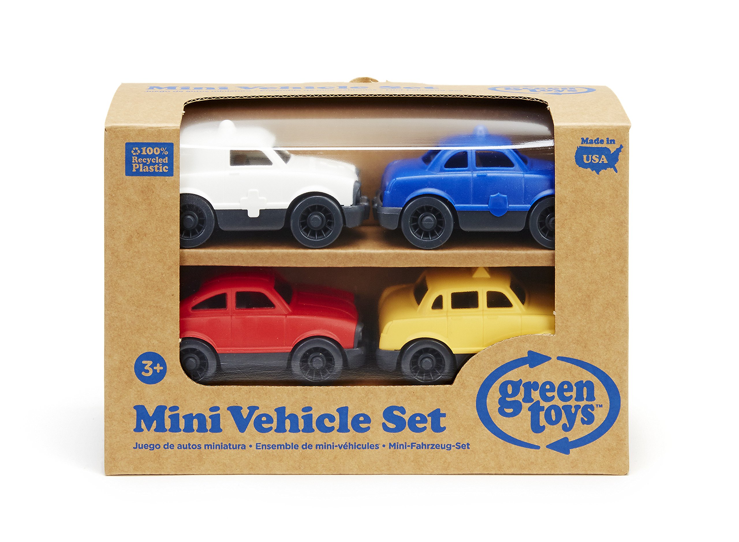 Green Toys Mini Vehicle 4-Pack - Eco-Friendly Toy Cars for Kids - Perfect for Pretend Play, Birthday Gifts & Preschool Learning
