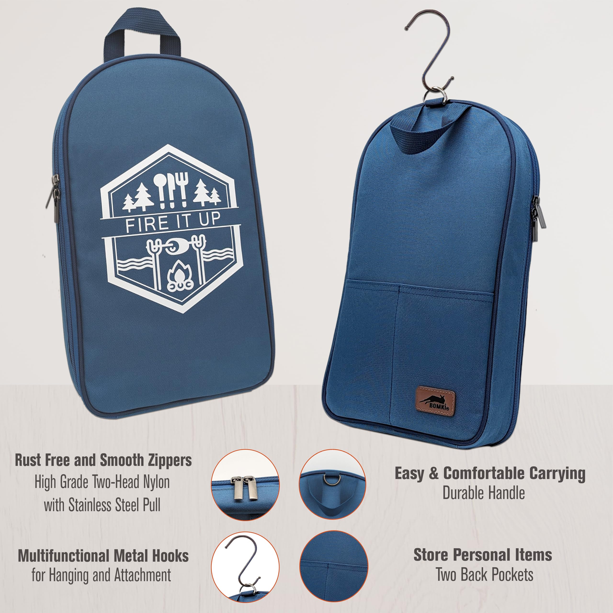 BOMKI 14-Piece Camping Cooking Utensil Set - Nonstick BBQ Grill Tools with Carrying Case for Outdoor Camping, Picnics, Backpacking & Tailgating - Durable Camp Kitchen Accessories (Blue Pro)