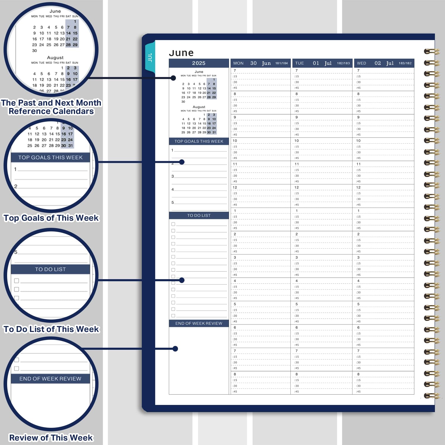 2025-2026 Appointment Planner - A4 Weekly Diary with 15-Minute Timeslots | July 2025 - June 2026 | Soft Leather Cover & Colorful Tabs | 21.8 x 29 cm | Perfect for Office, School & Personal Scheduling