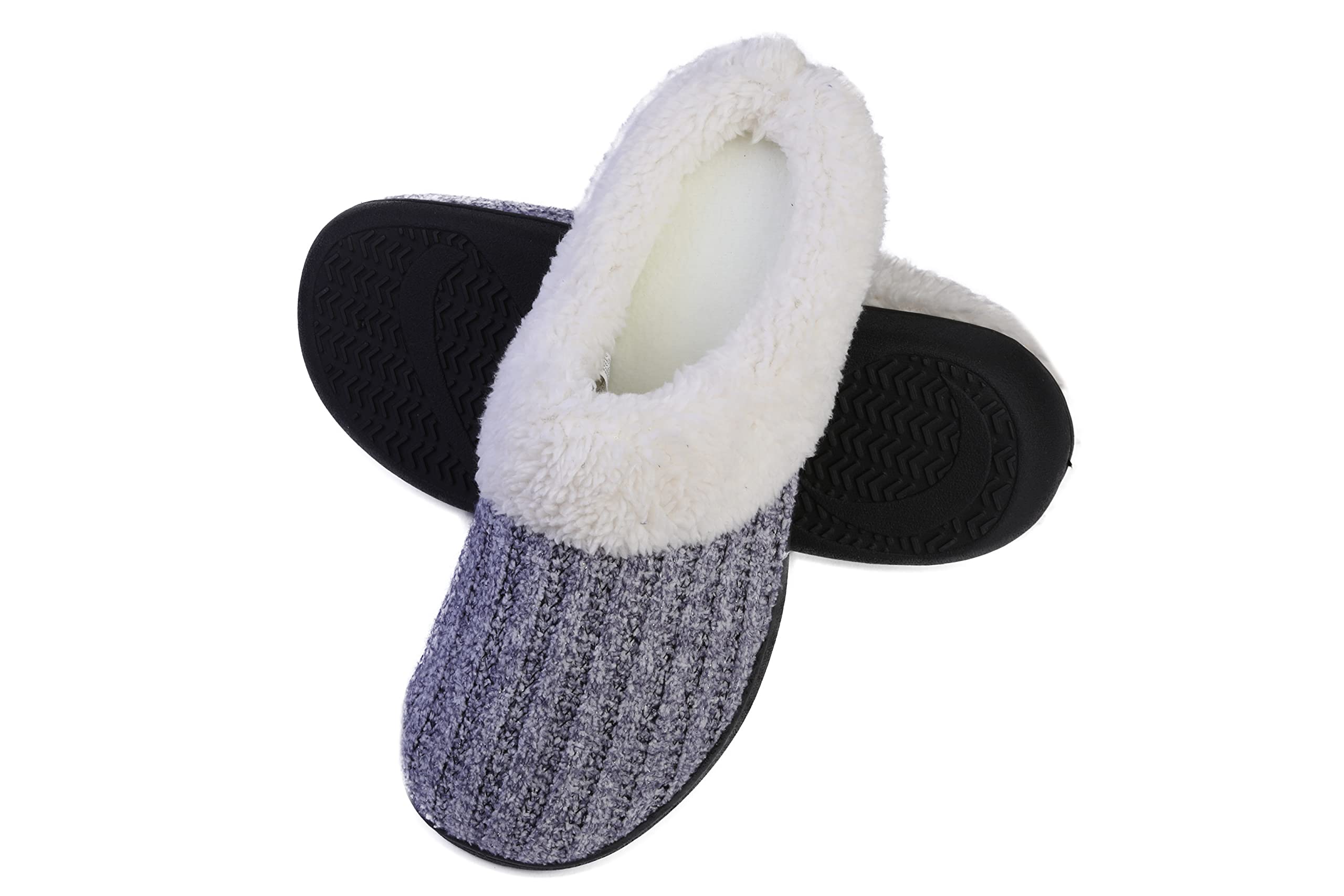 Roxoni Women's Knit Fleece-Lined Cozy Clog House Slippers - Warm Indoor Shoes for Winter Comfort at Home, Office & Relaxation