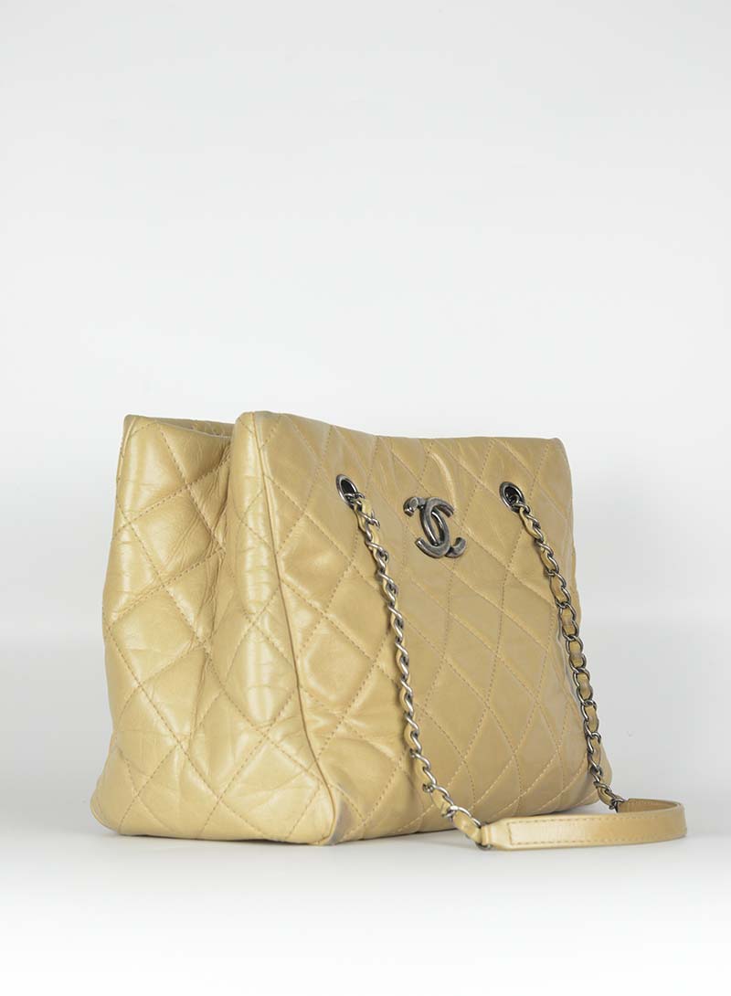 Chanel Matelassé Leather Beige Shopping Tote Bag - Luxury Designer Handbag for Women, Perfect for Work, Travel & Everyday Use
